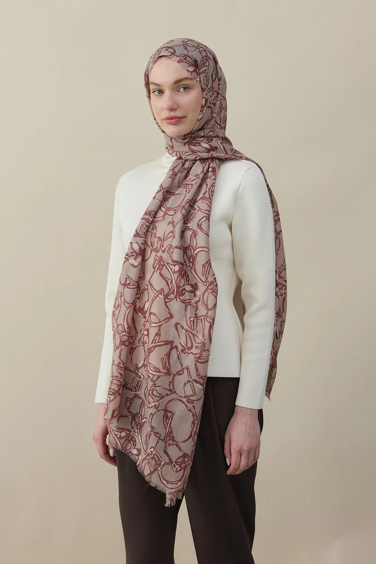 Vespa Desen Yün İpek Şal