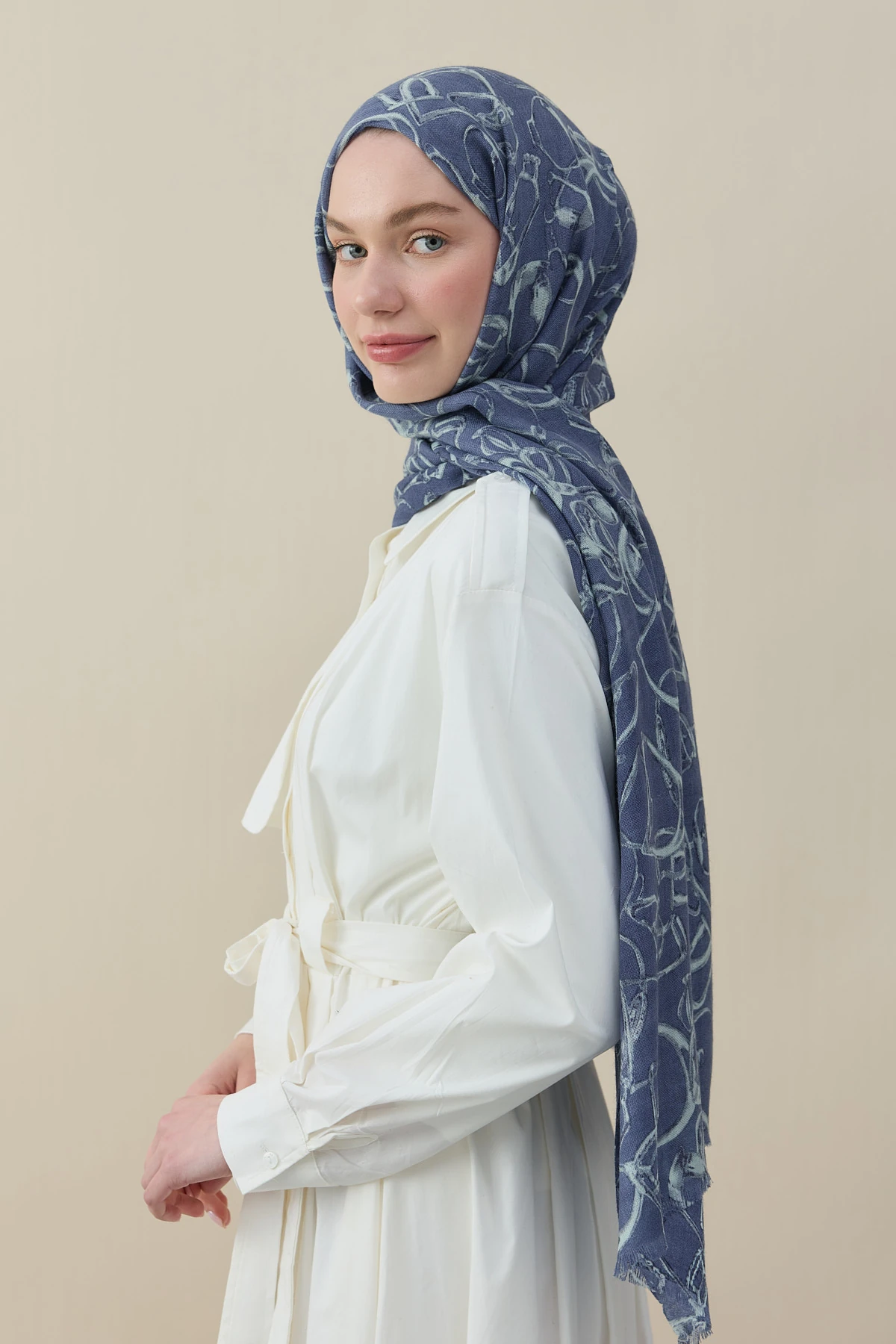 Vespa Desen Yün İpek Şal - --