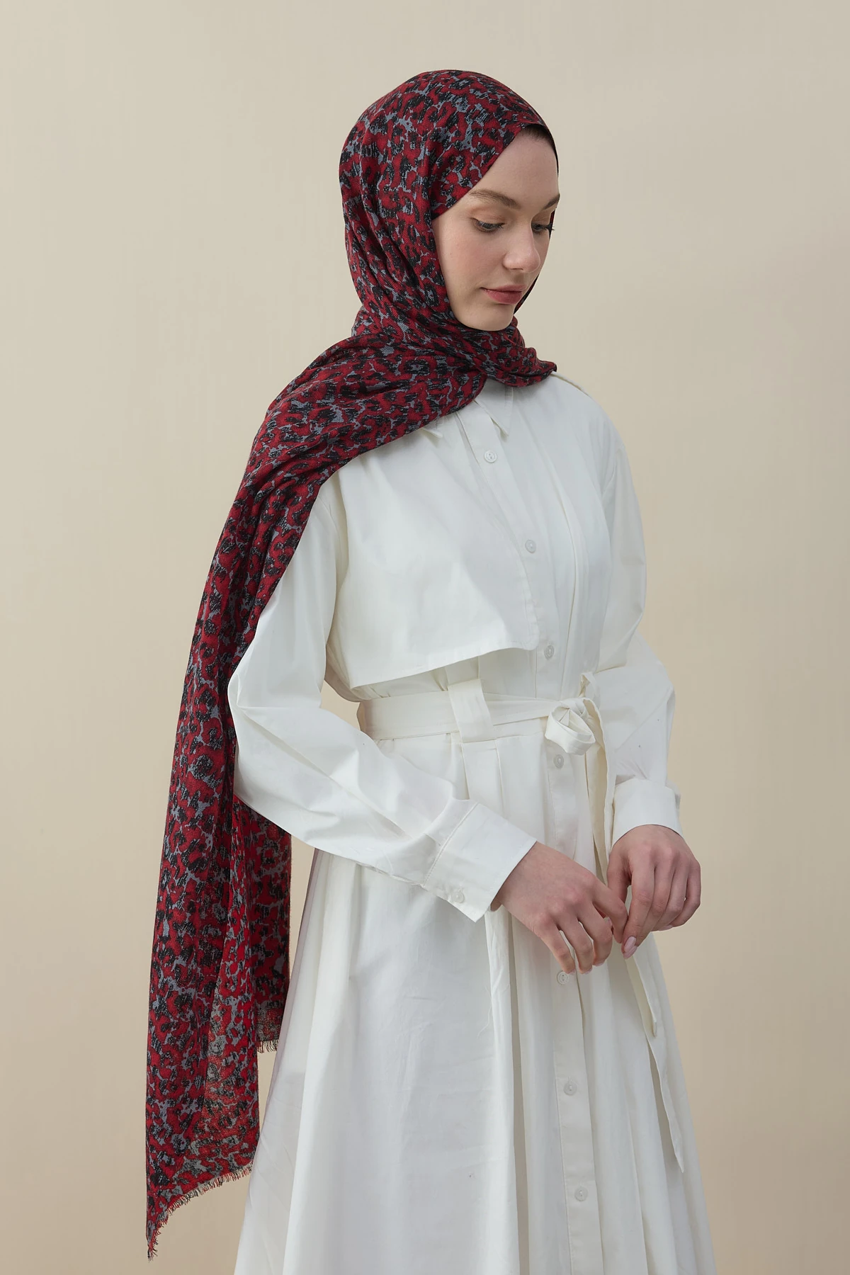 Crimson Mist Yün İpek Şal