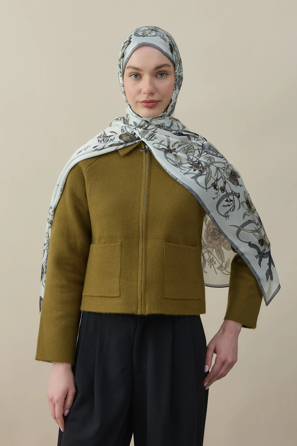 Flora Luxe Vual İpek Şal - Gri