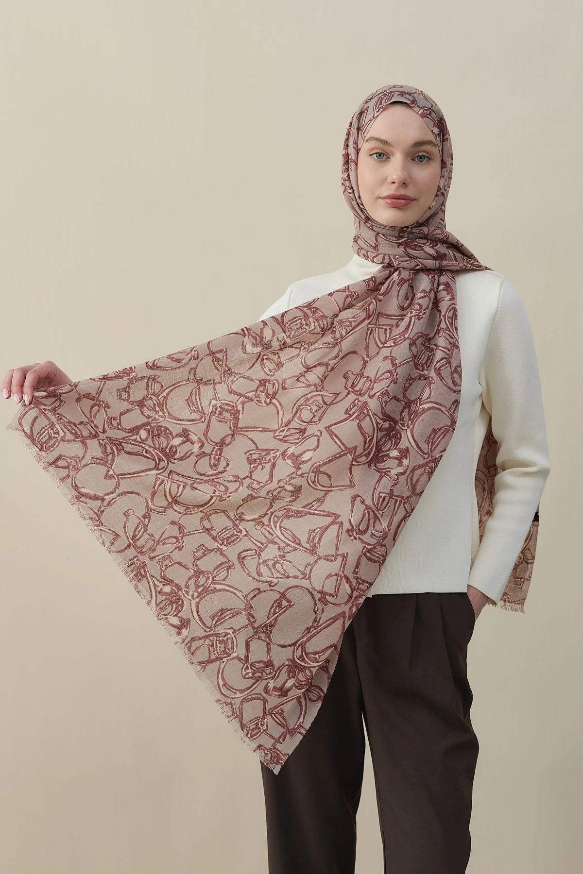 Vespa Desen Yün İpek Şal