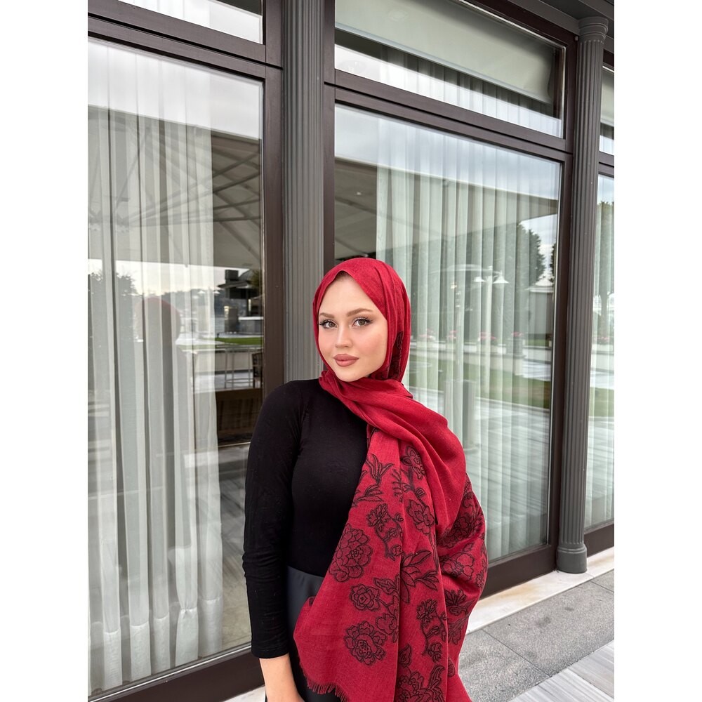 YARGICI YÜN İPEK ŞAL BORDO