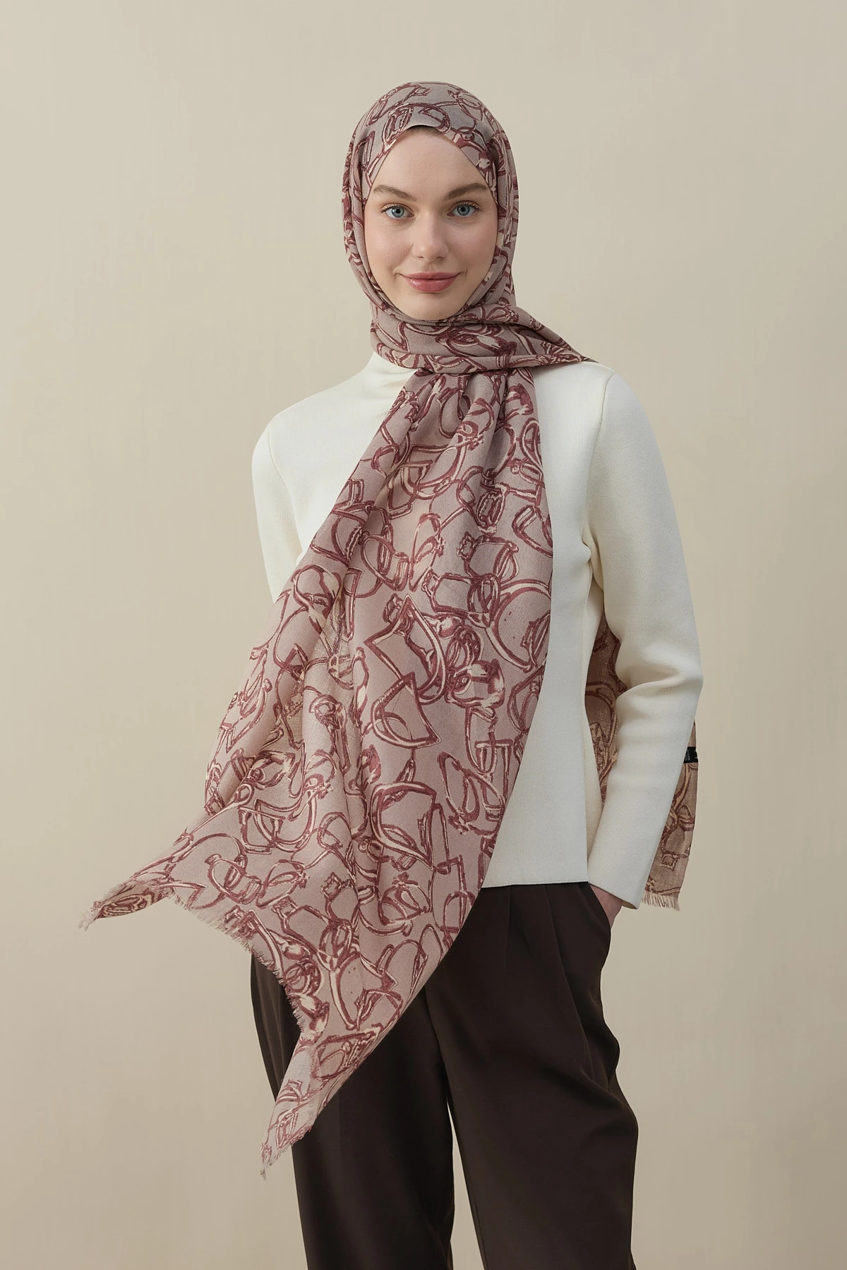 Vespa Desen Yün İpek Şal