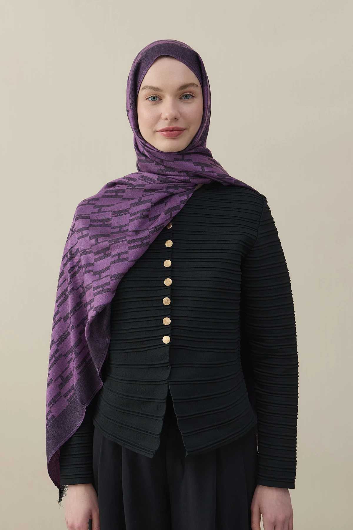 H Desen Kaşmir İpek Şal - Mor