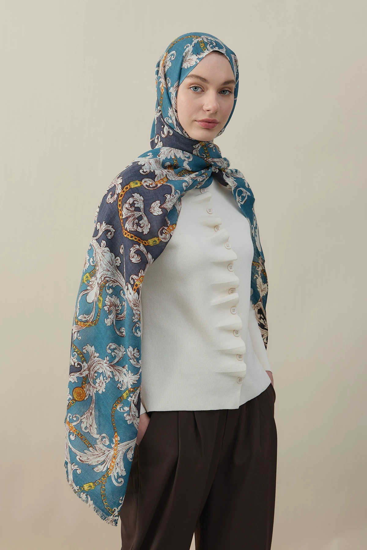 Barok Desen Yün İpek Şal