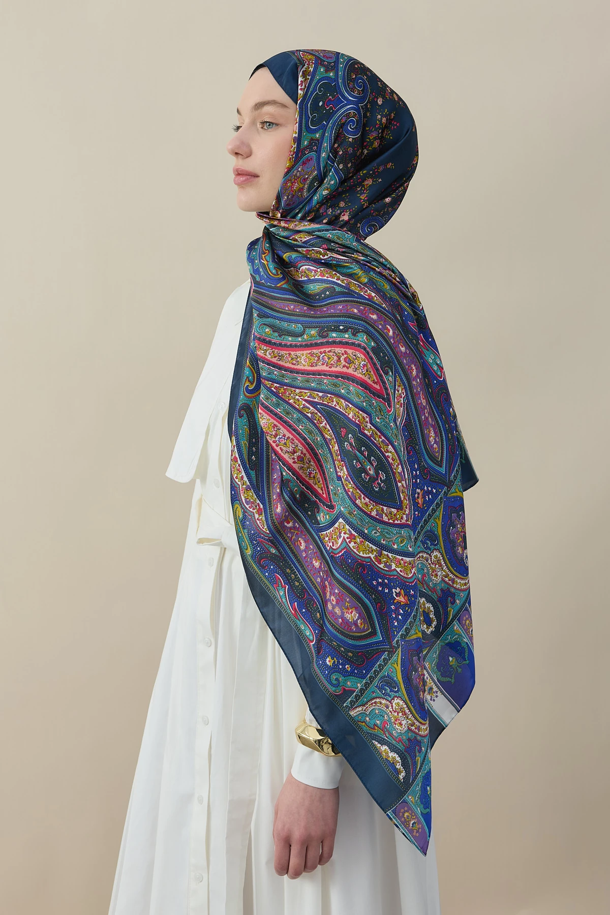 Etro Desen İpek Vual Şal - Lacivert