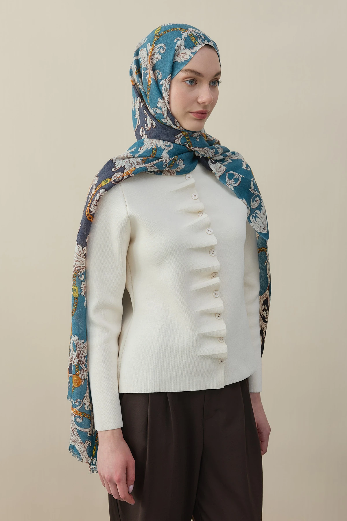 Barok Desen Yün İpek Şal