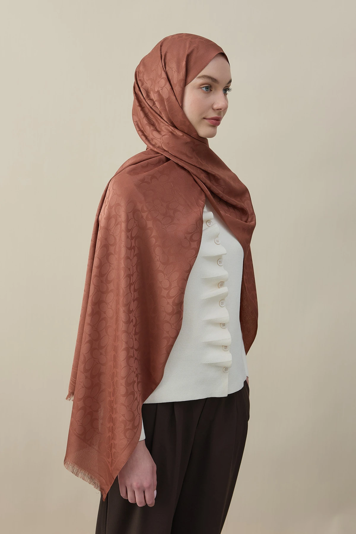 C Desen Pamuk İpek Şal