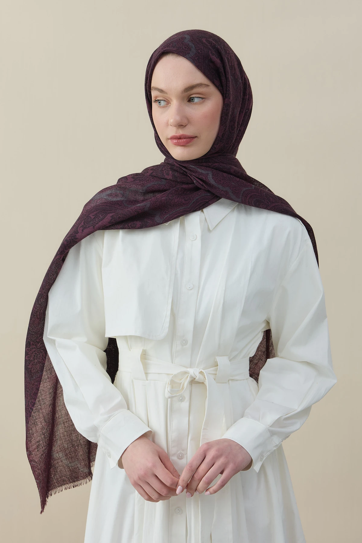 Etro Desen Yün İpek Şal - Bordo