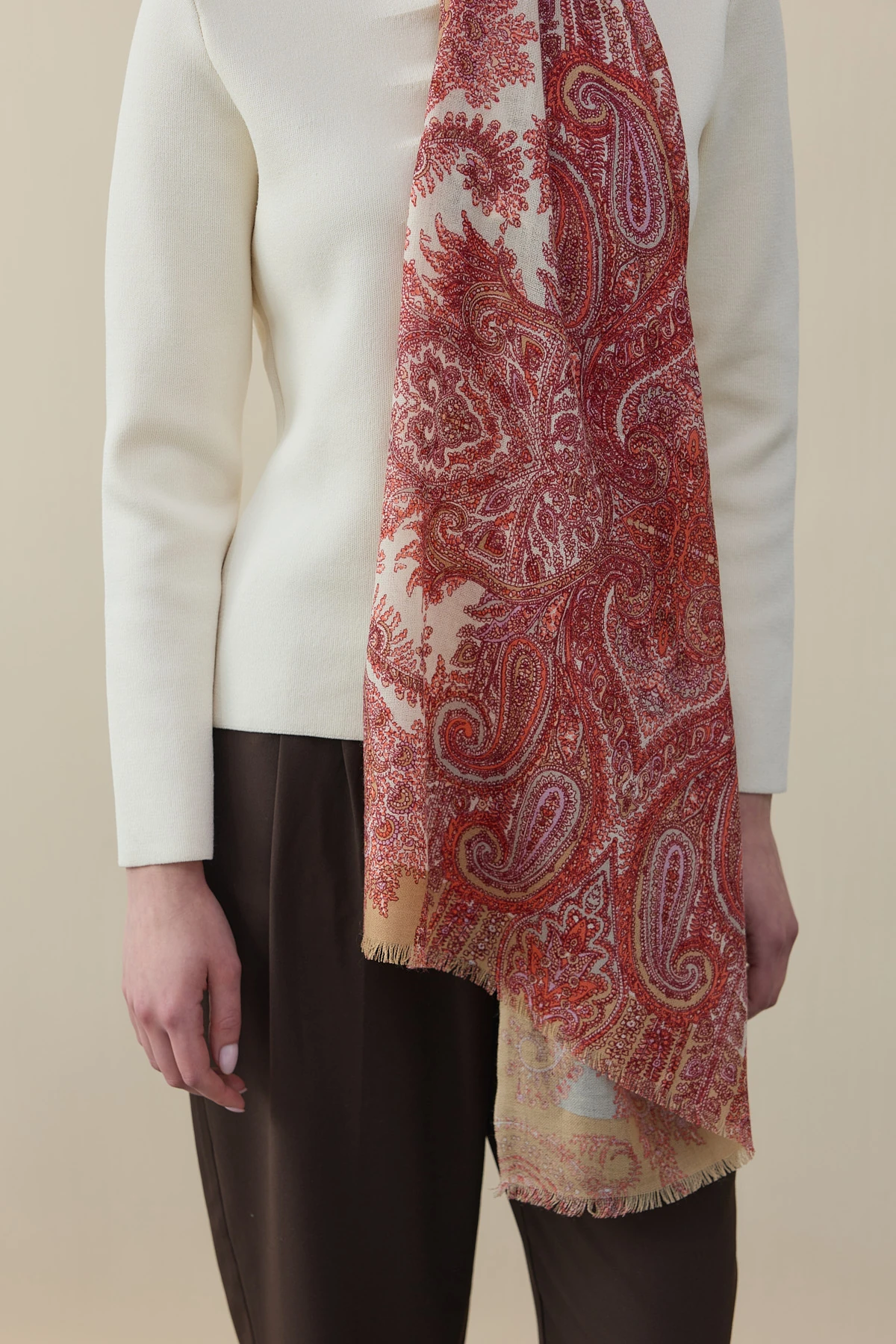 Tropikal Badem Desen Yün İpek Şal