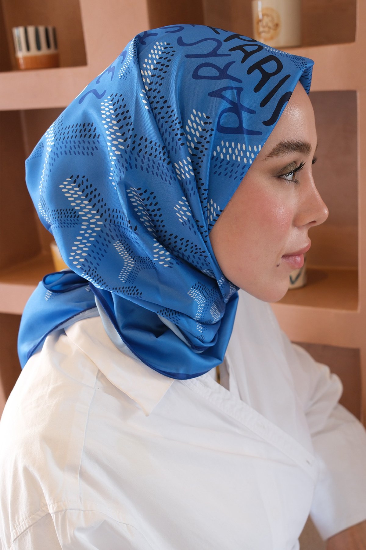Yazı Desen Twill İthal Eşarp - İndigo