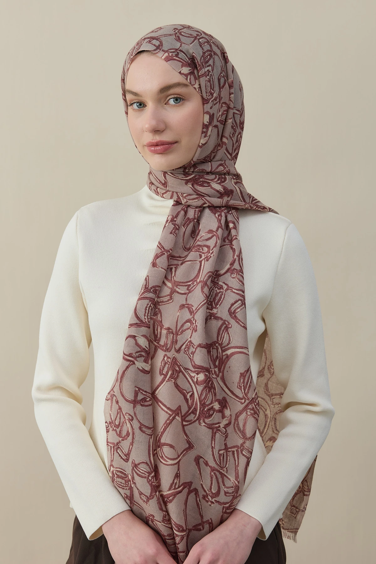 Vespa Desen Yün İpek Şal