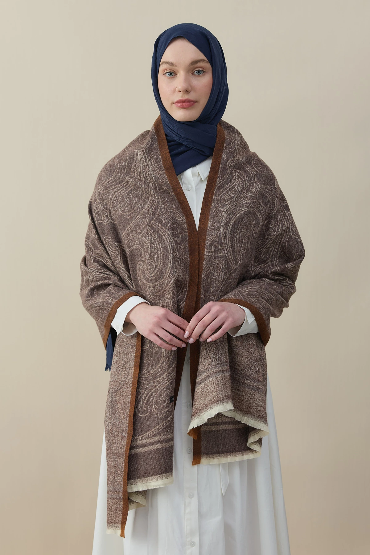 Etro Desen Kaşmir Omuz Şalı - Kahverengi