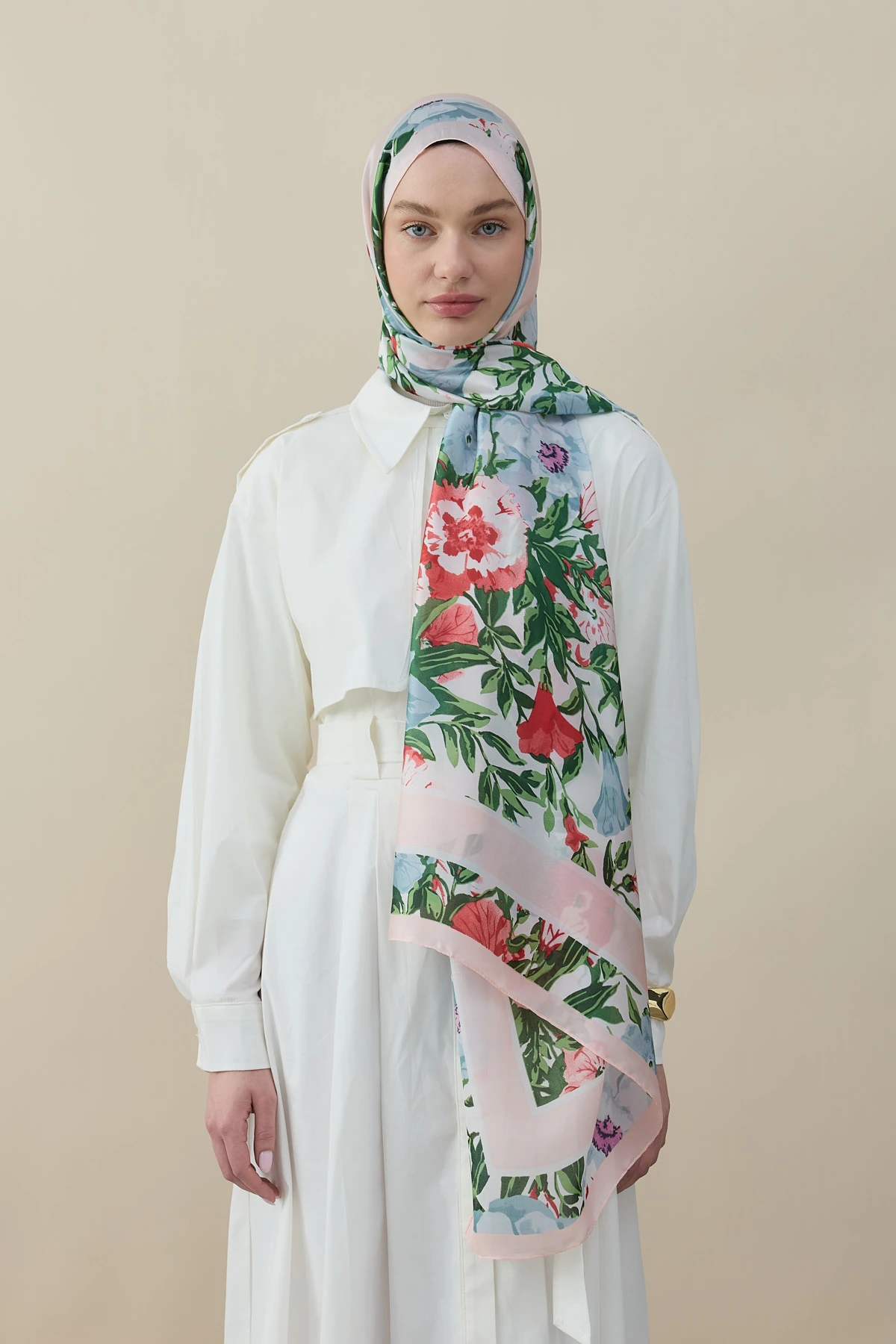 Roselle Vual İpek Şal - Pudra