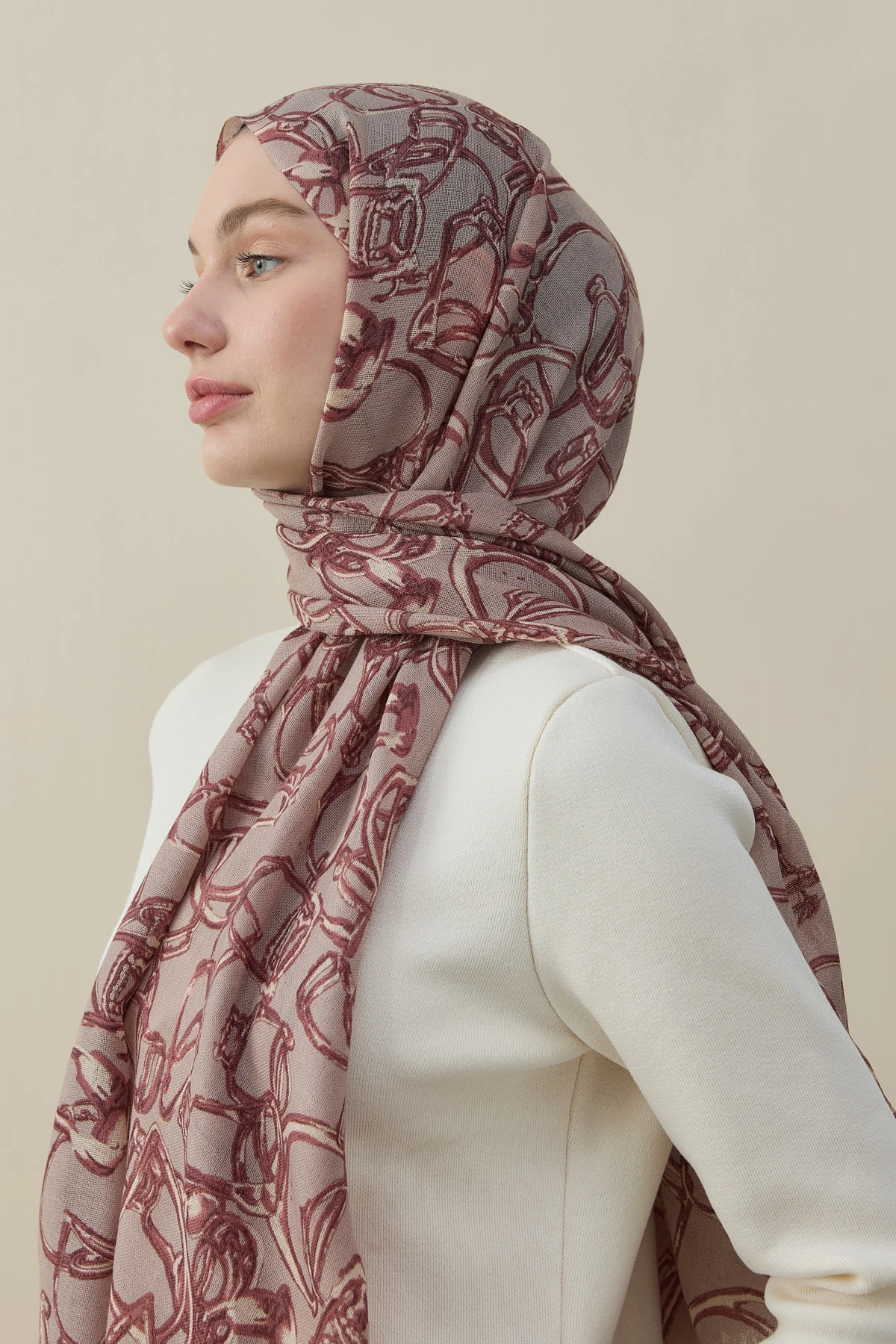 Vespa Desen Yün İpek Şal