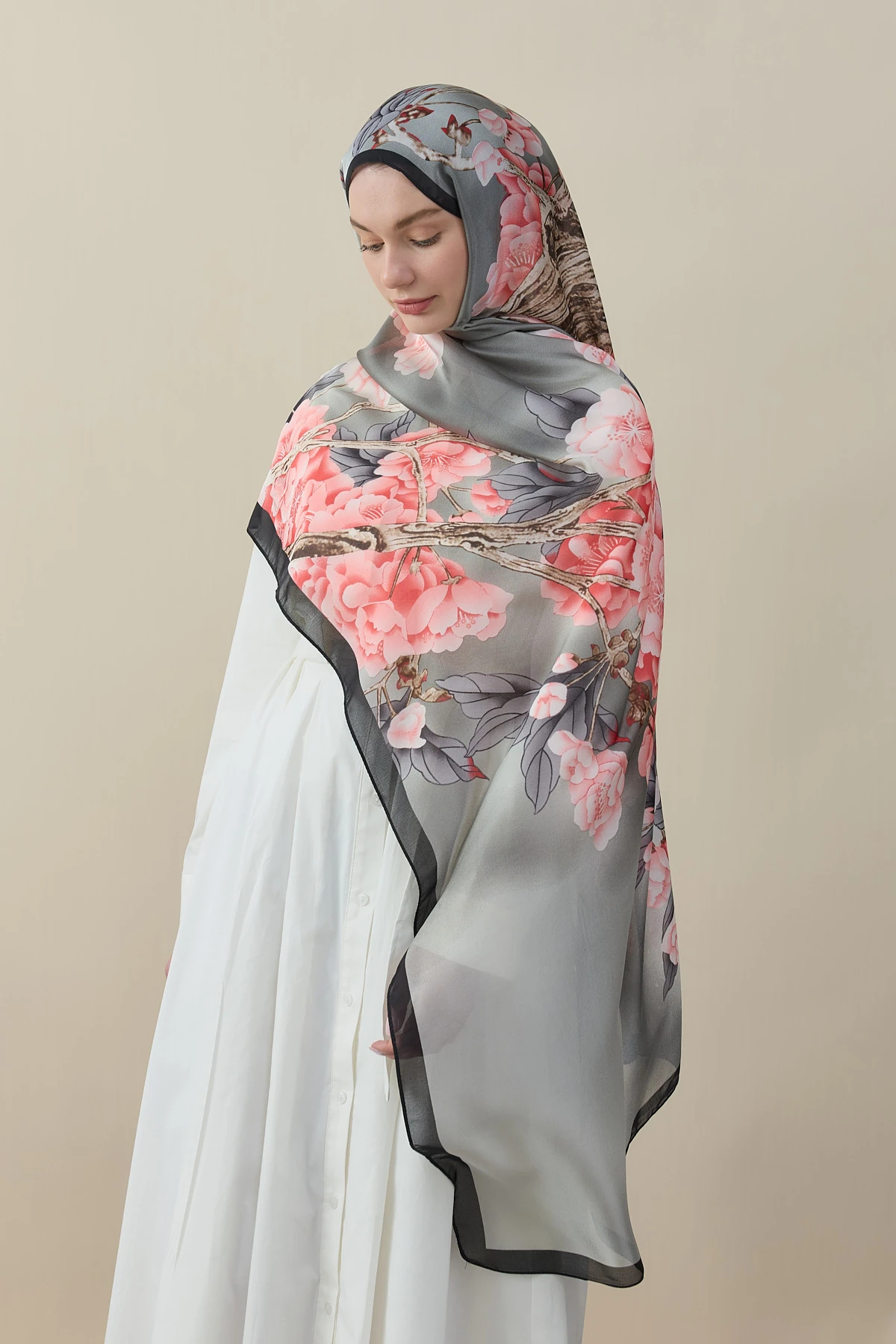 Lina Çiçek Desen İpek Vual Şal