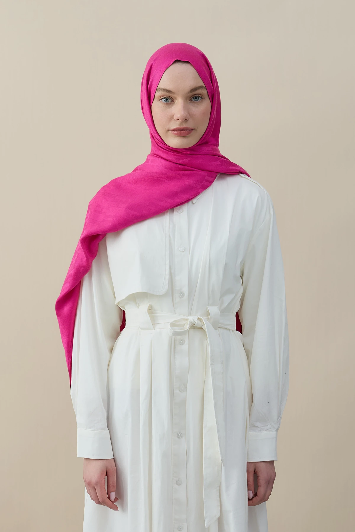 H Desen Kaşmir İpek Şal - Fuşya