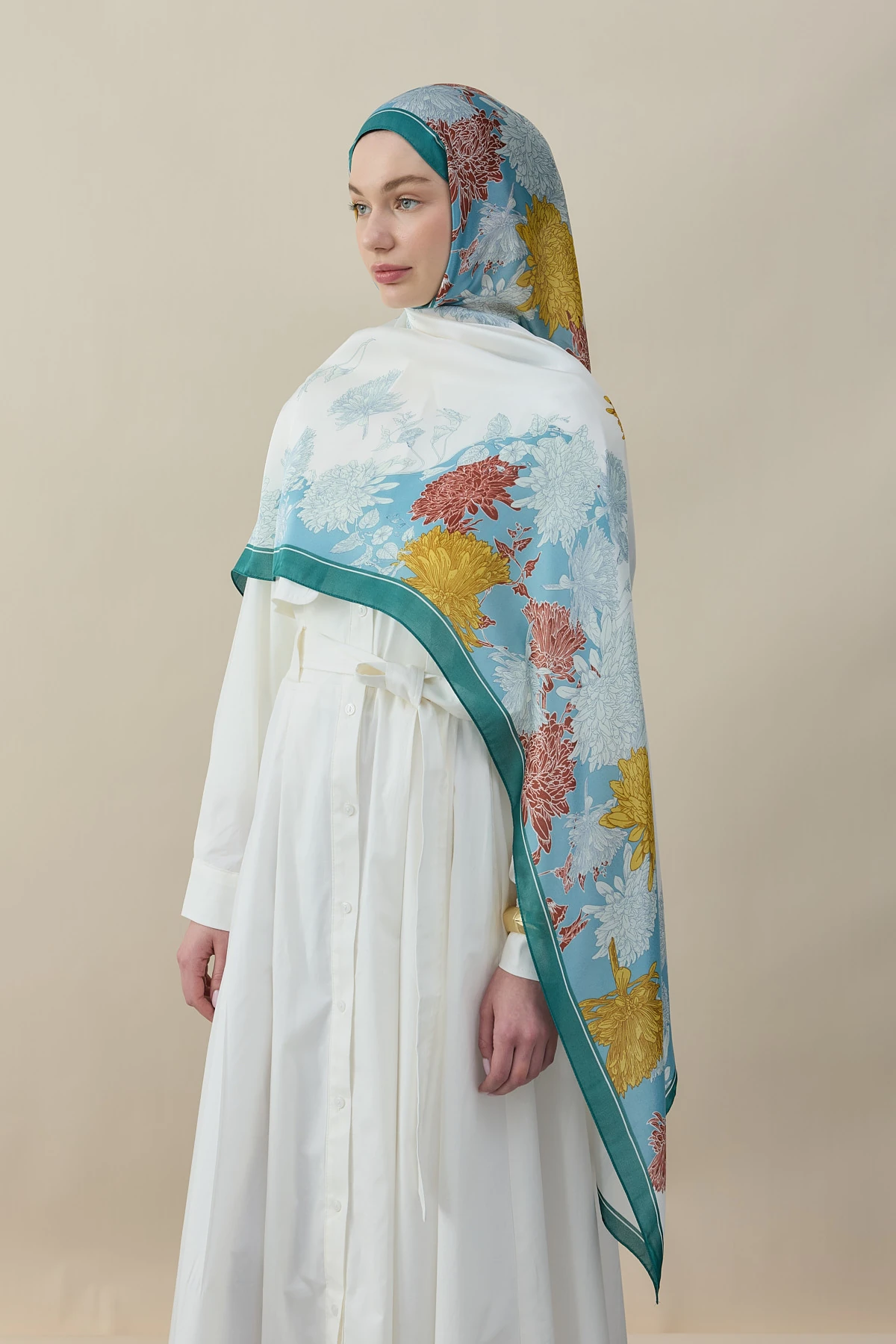 Sakura Çiçek İpek Vual Şal