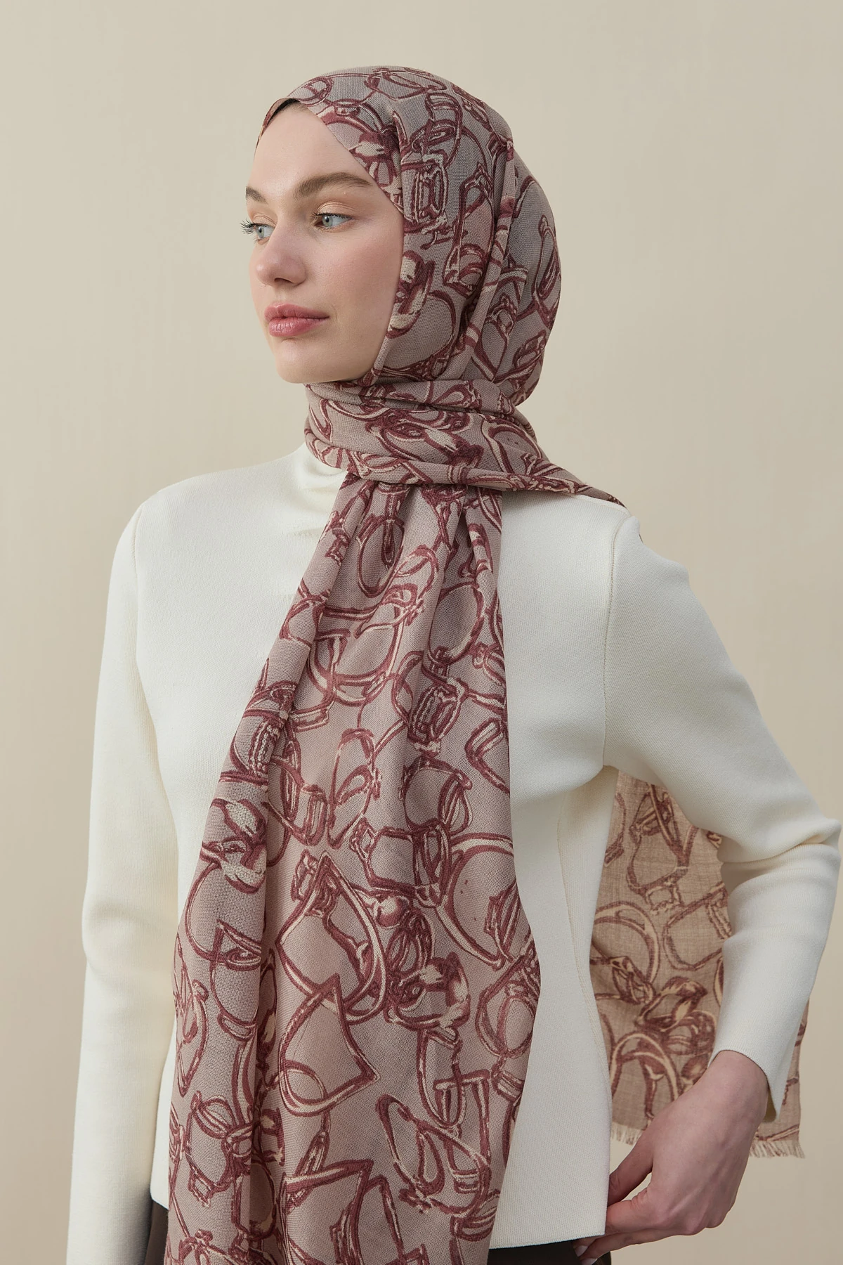 Vespa Desen Yün İpek Şal