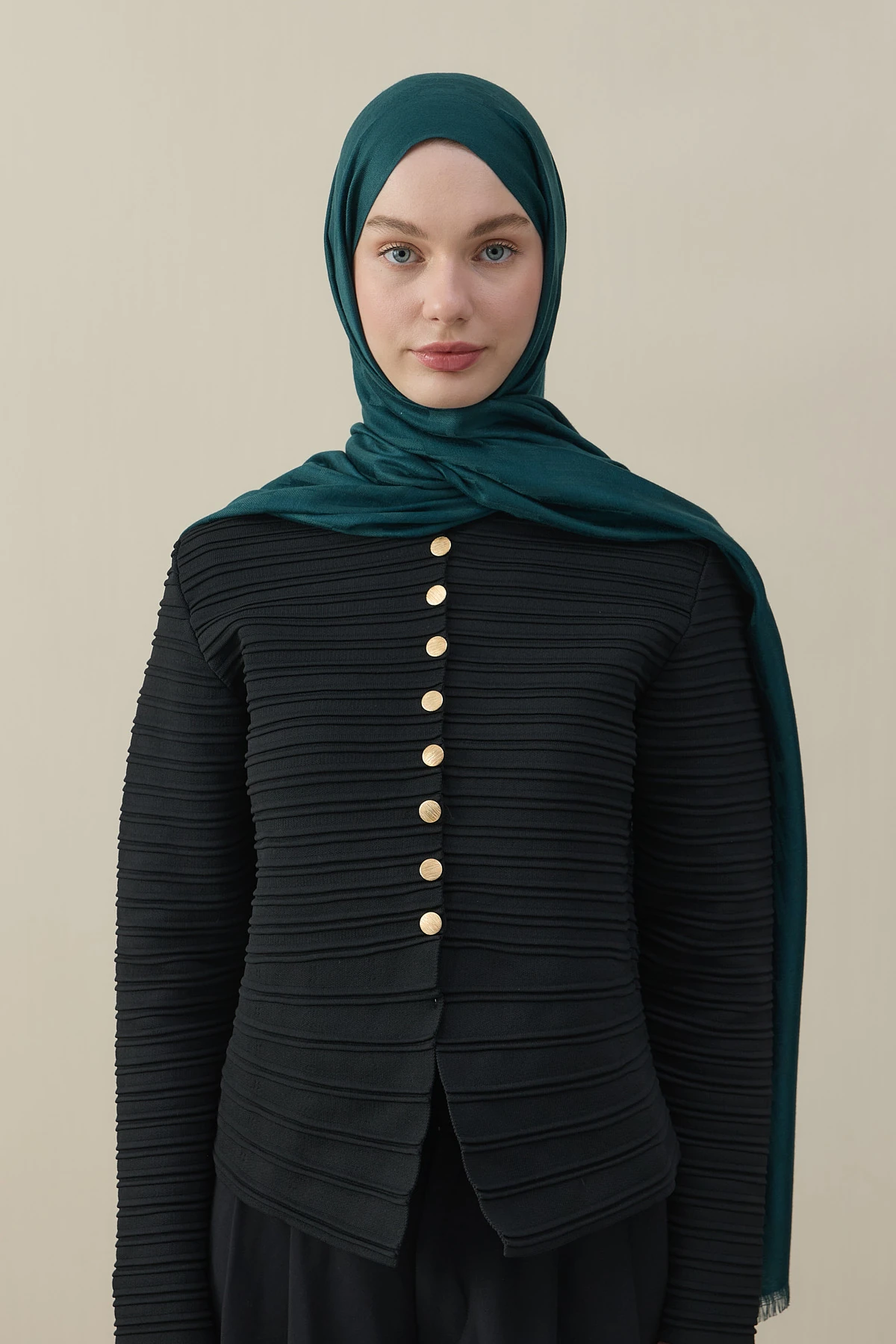 H Desen Kaşmir İpek Şal - Petrol Yeşili