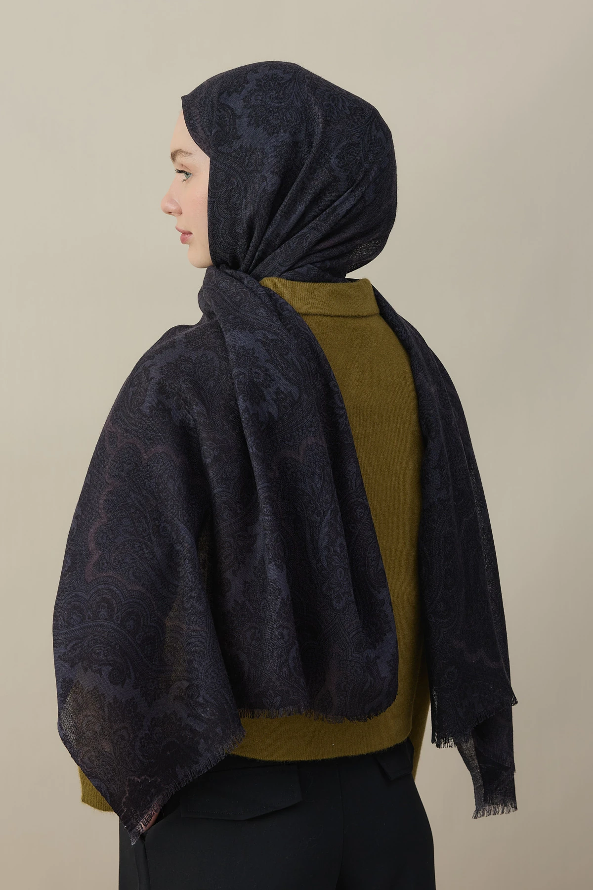 Etro Desen Yün İpek Şal - Antrasit