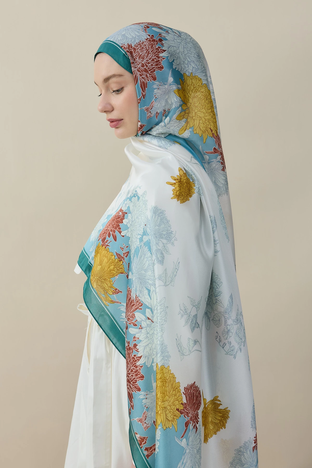 Sakura Çiçek İpek Vual Şal