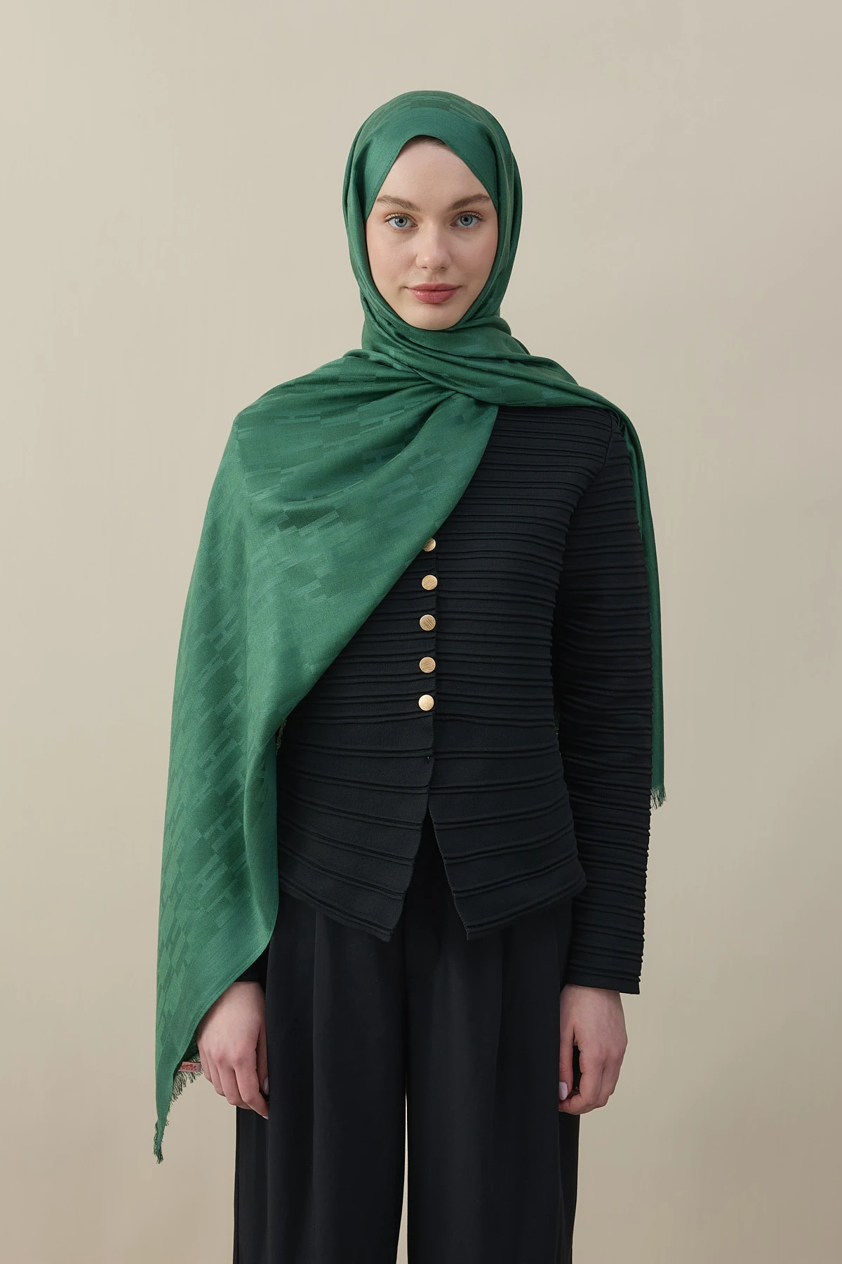 H Desen Kaşmir İpek Şal - Zümrüt Yeşili