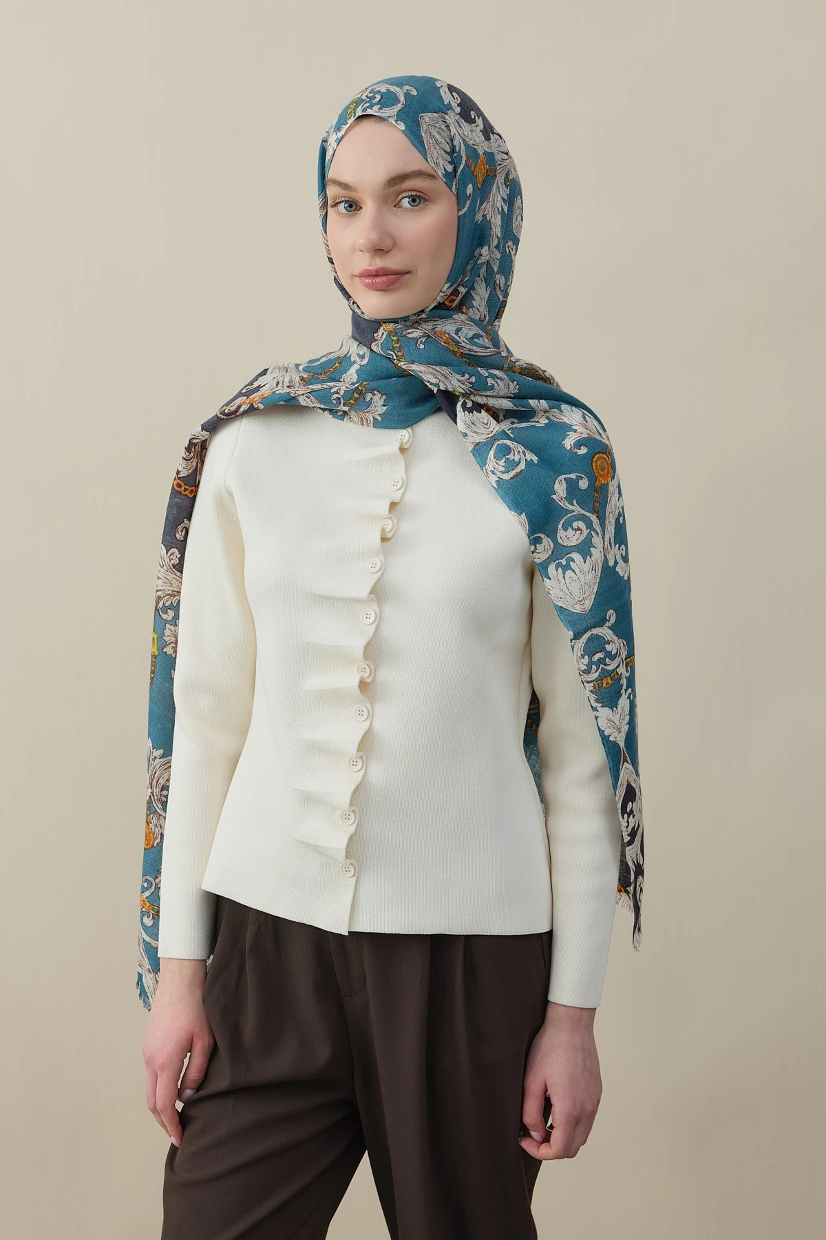 Barok Desen Yün İpek Şal