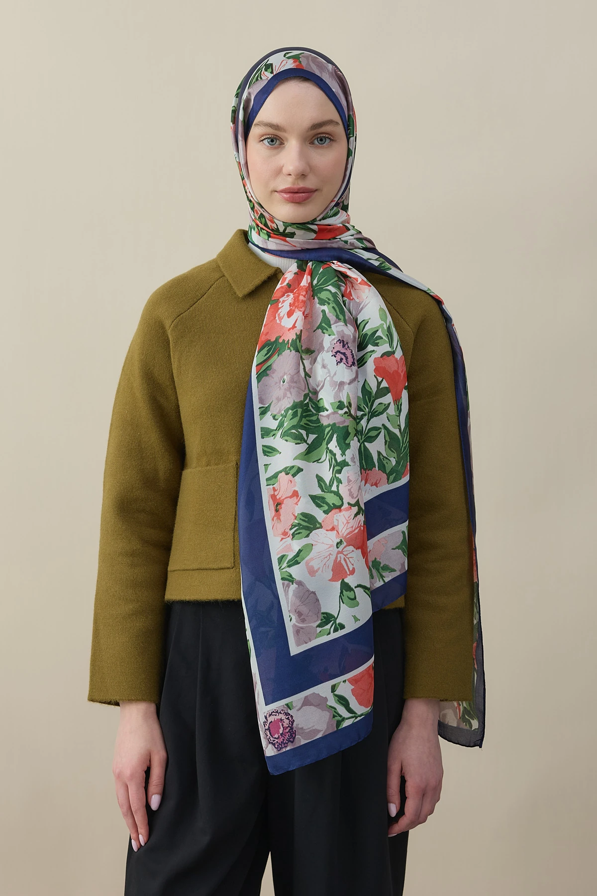 Roselle Vual İpek Şal - Lacivert