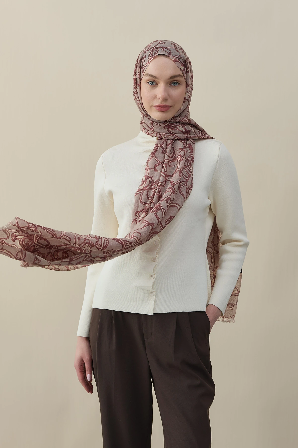 Vespa Desen Yün İpek Şal