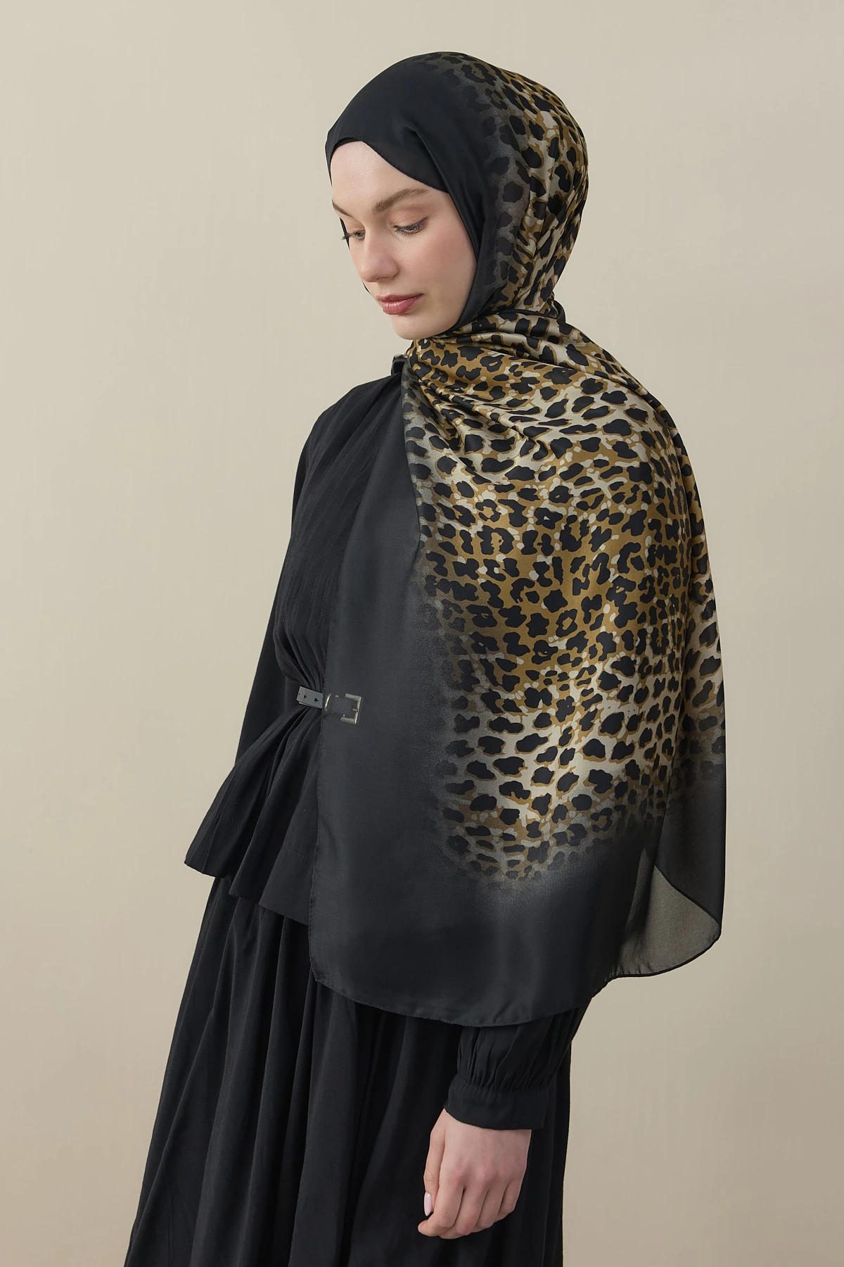 Degrade Leopar Desen Şal - Siyah