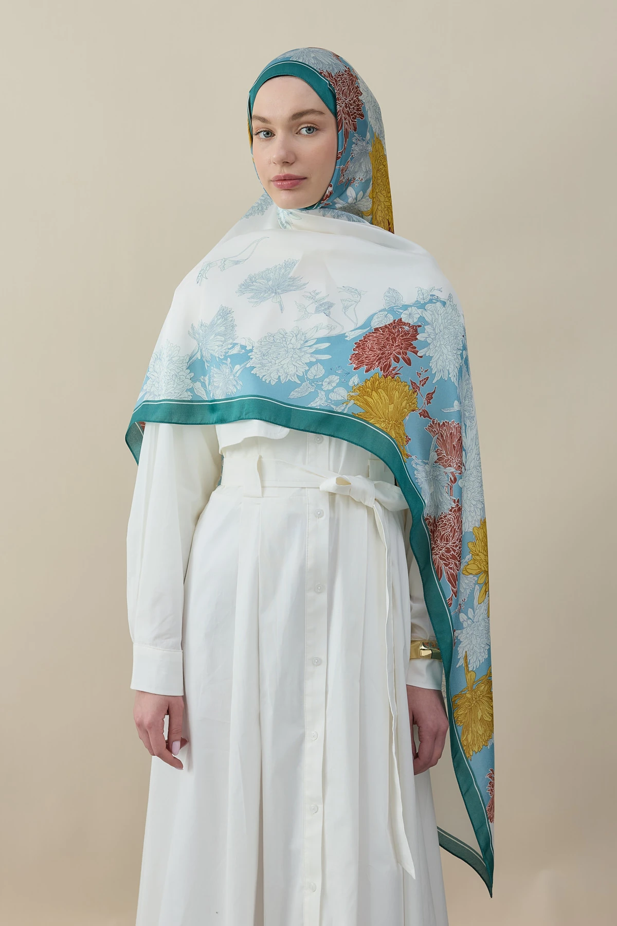 Sakura Çiçek İpek Vual Şal