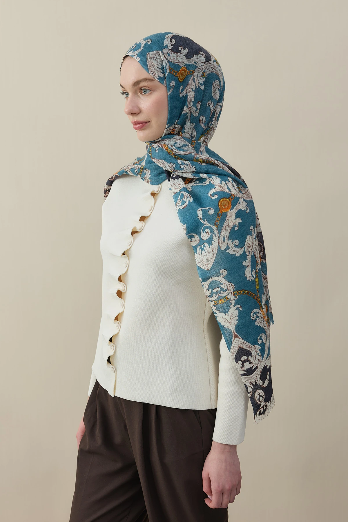 Barok Desen Yün İpek Şal