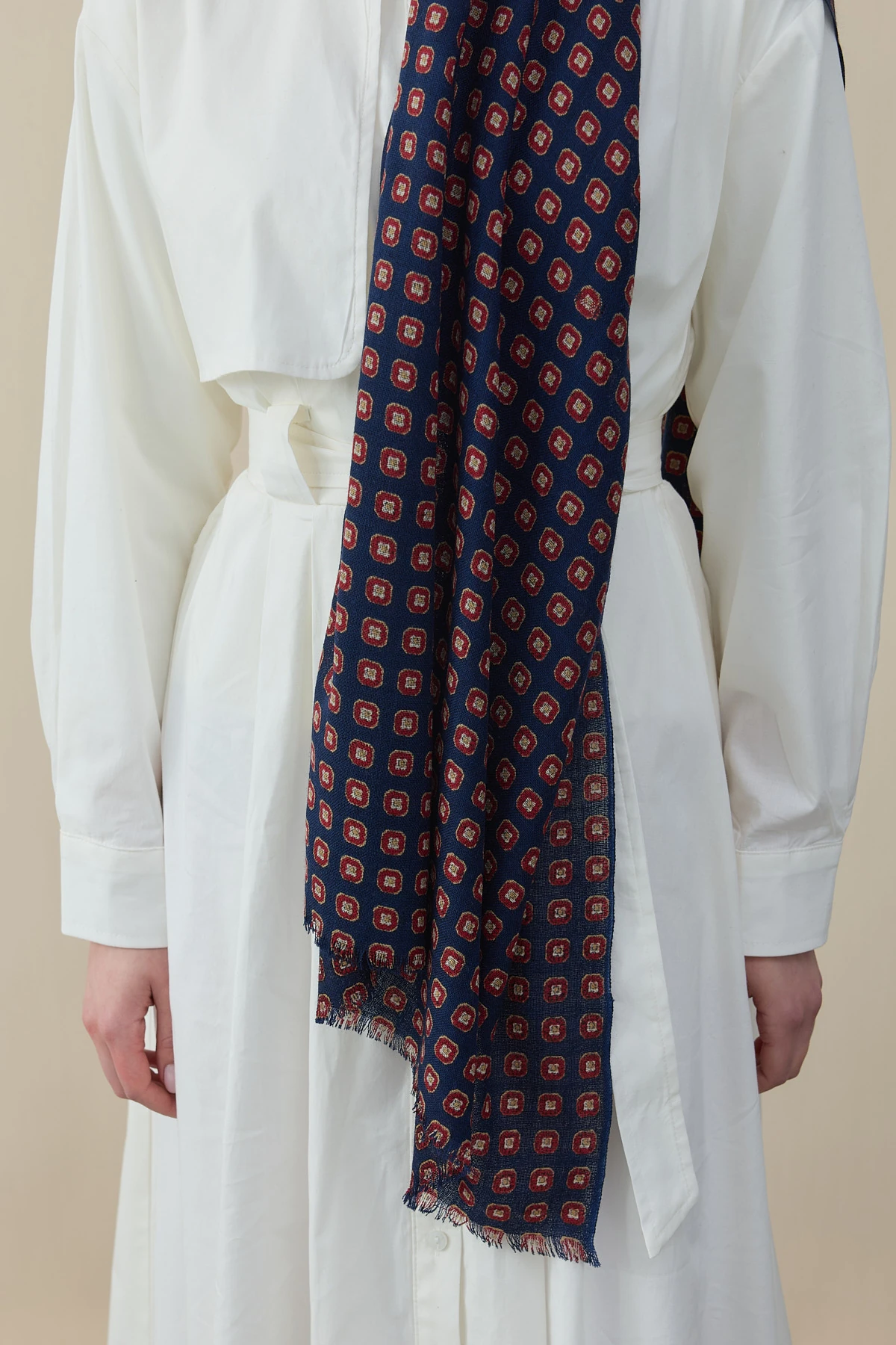 Navy Motif Yün İpek Şal