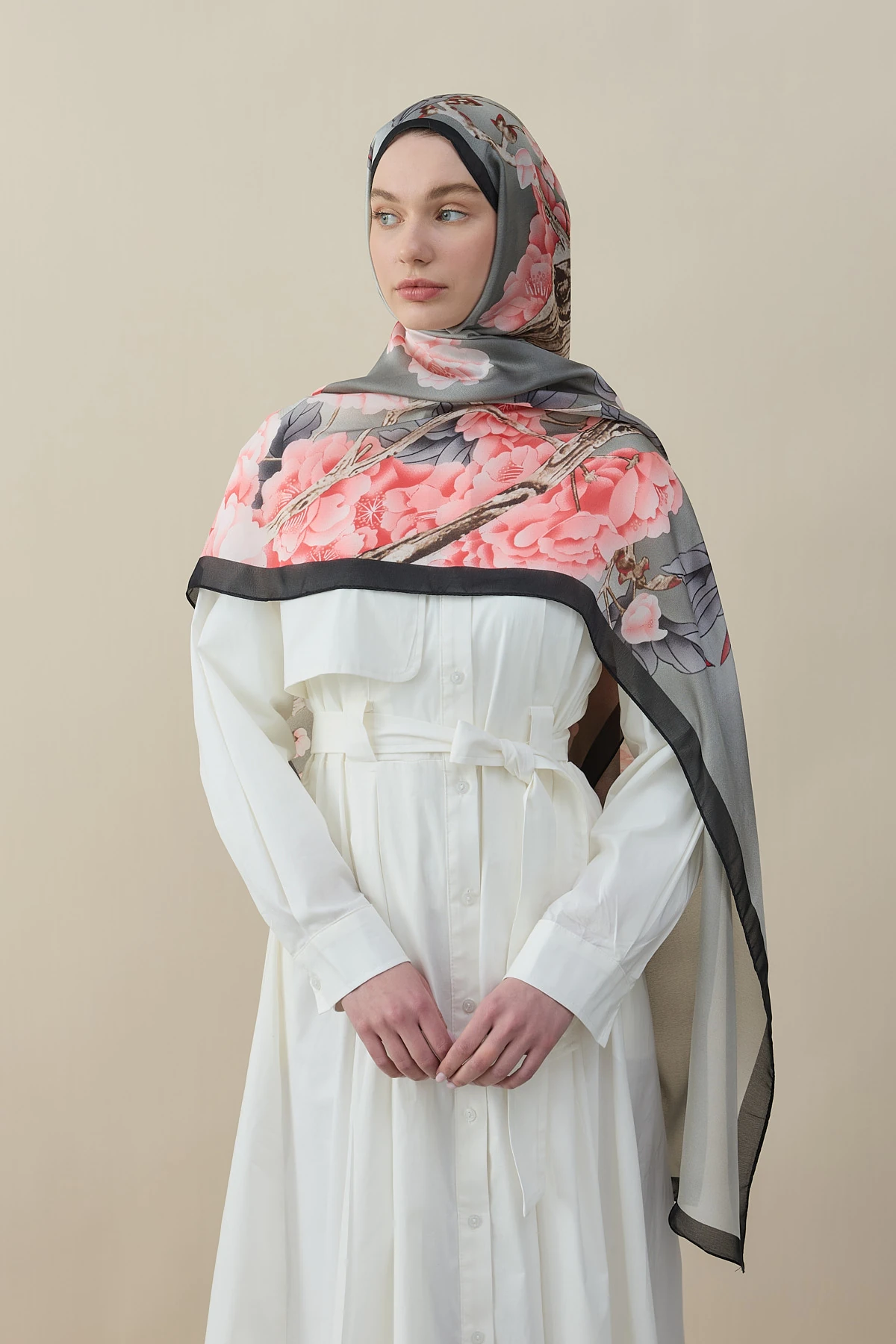 Lina Çiçek Desen İpek Vual Şal