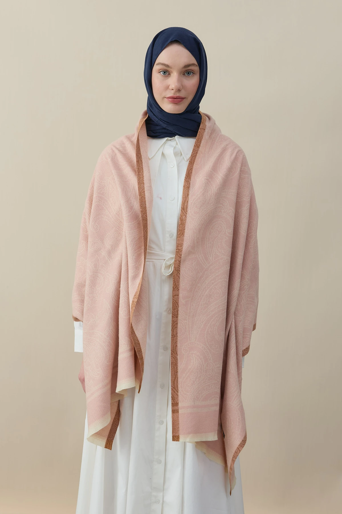 Etro Desen Kaşmir Omuz Şalı - Pudra