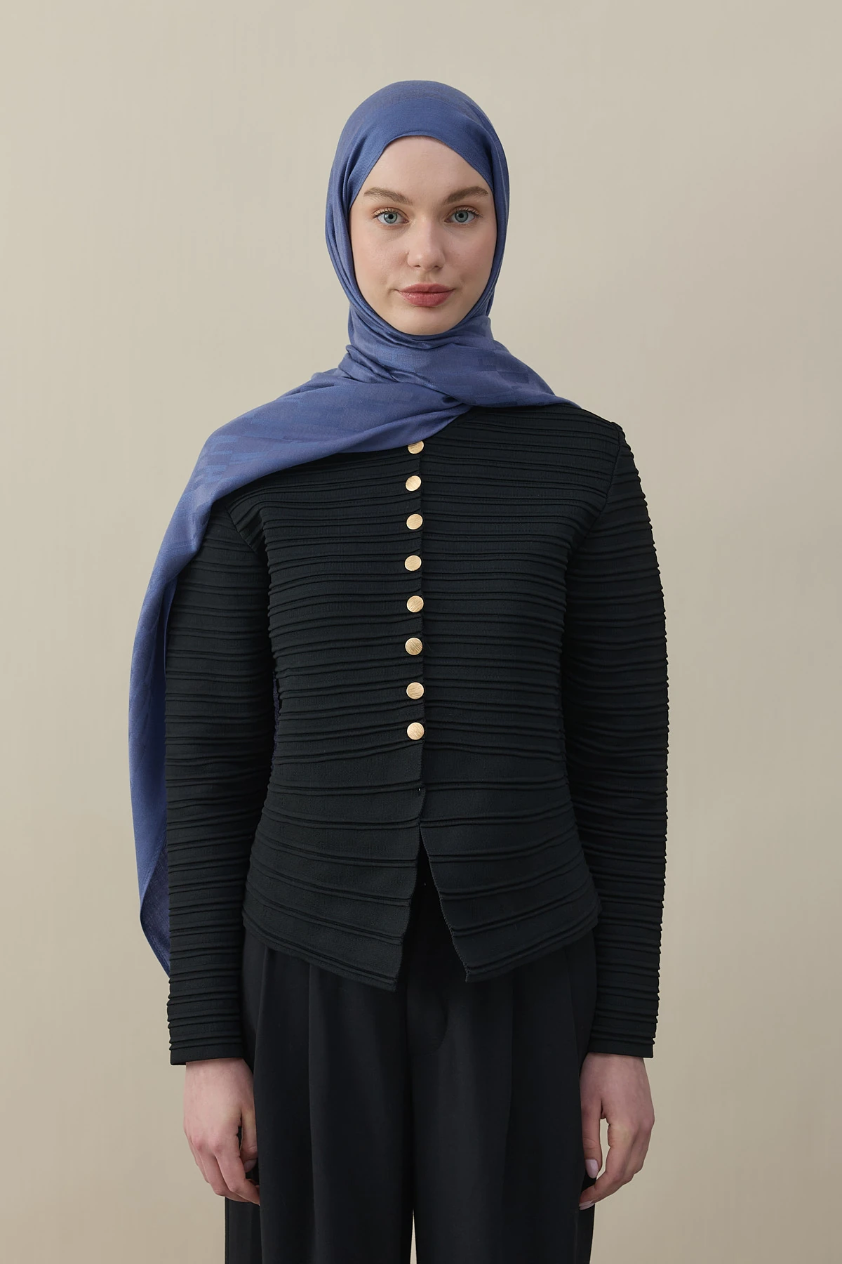 H Desen Kaşmir İpek Şal - İndigo