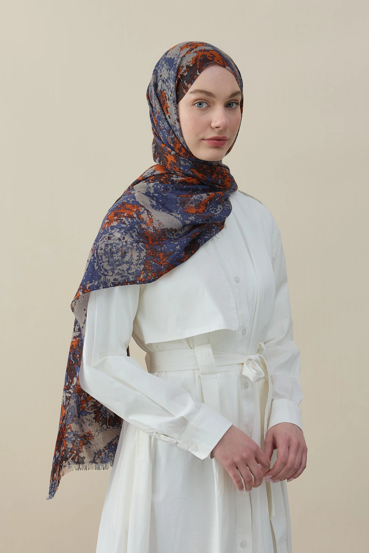 ColorSplash Yün İpek Şal - Turuncu mix