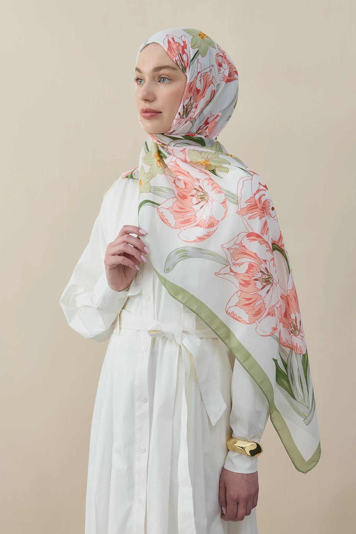 Blossy Vual İpek Şal - Yeşil