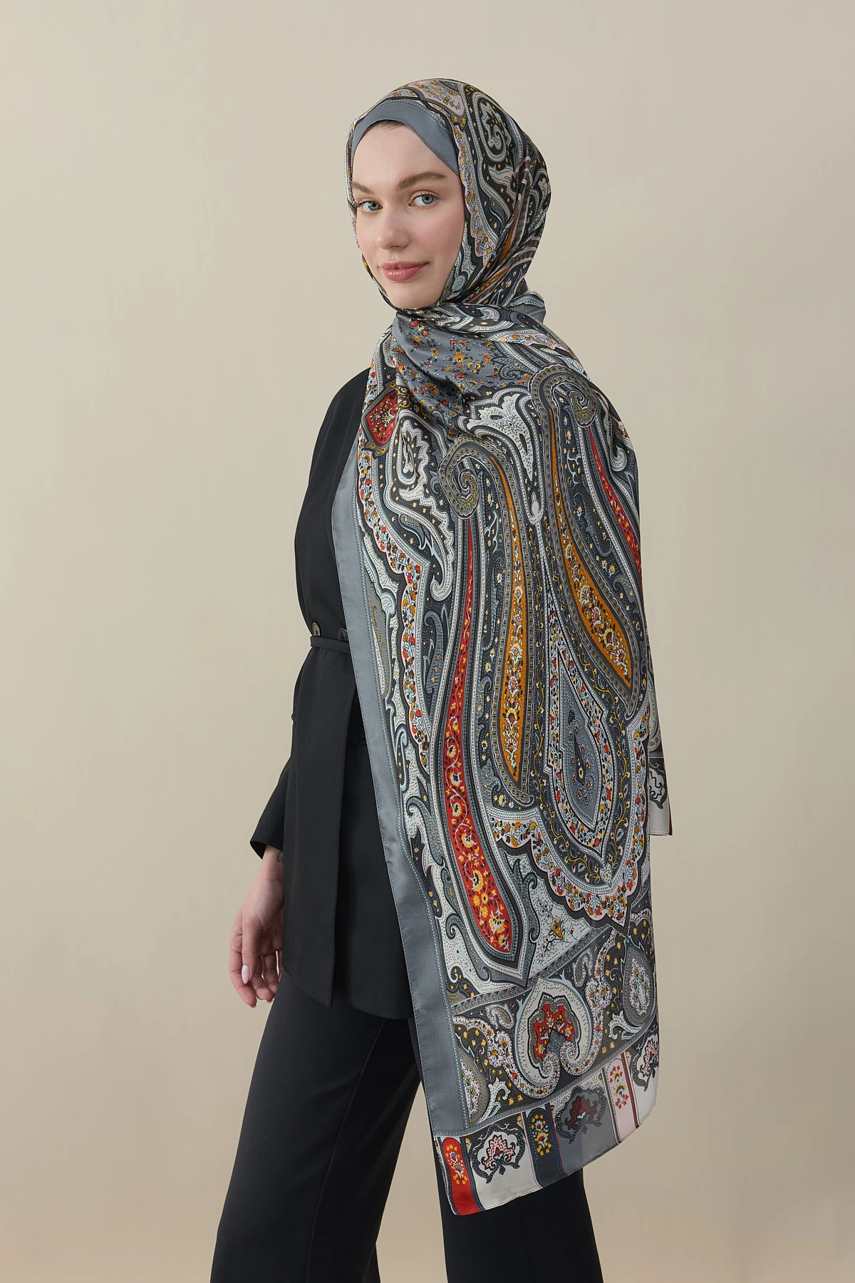 Etro Desen İpek Vual Şal - Antrasit