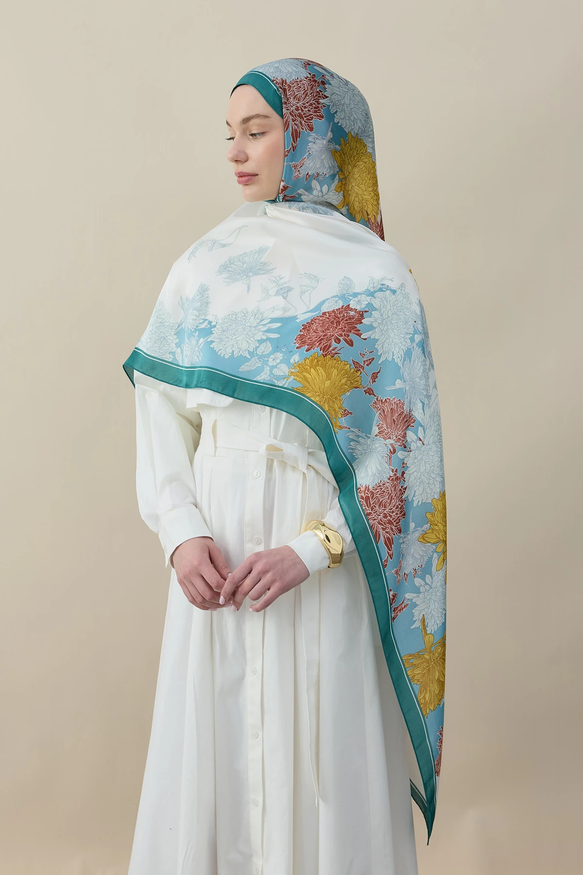 Sakura Çiçek İpek Vual Şal