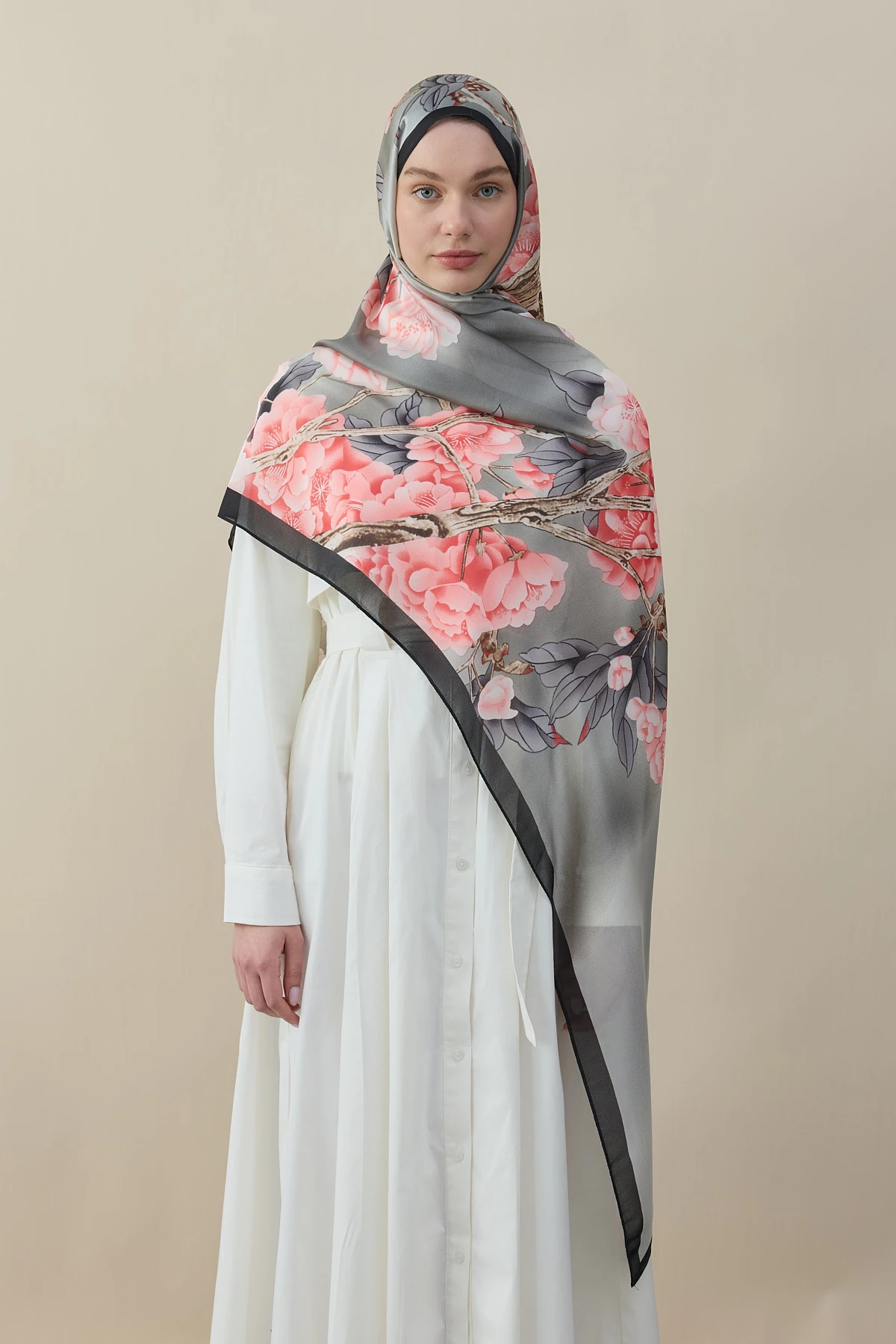 Lina Çiçek Desen İpek Vual Şal