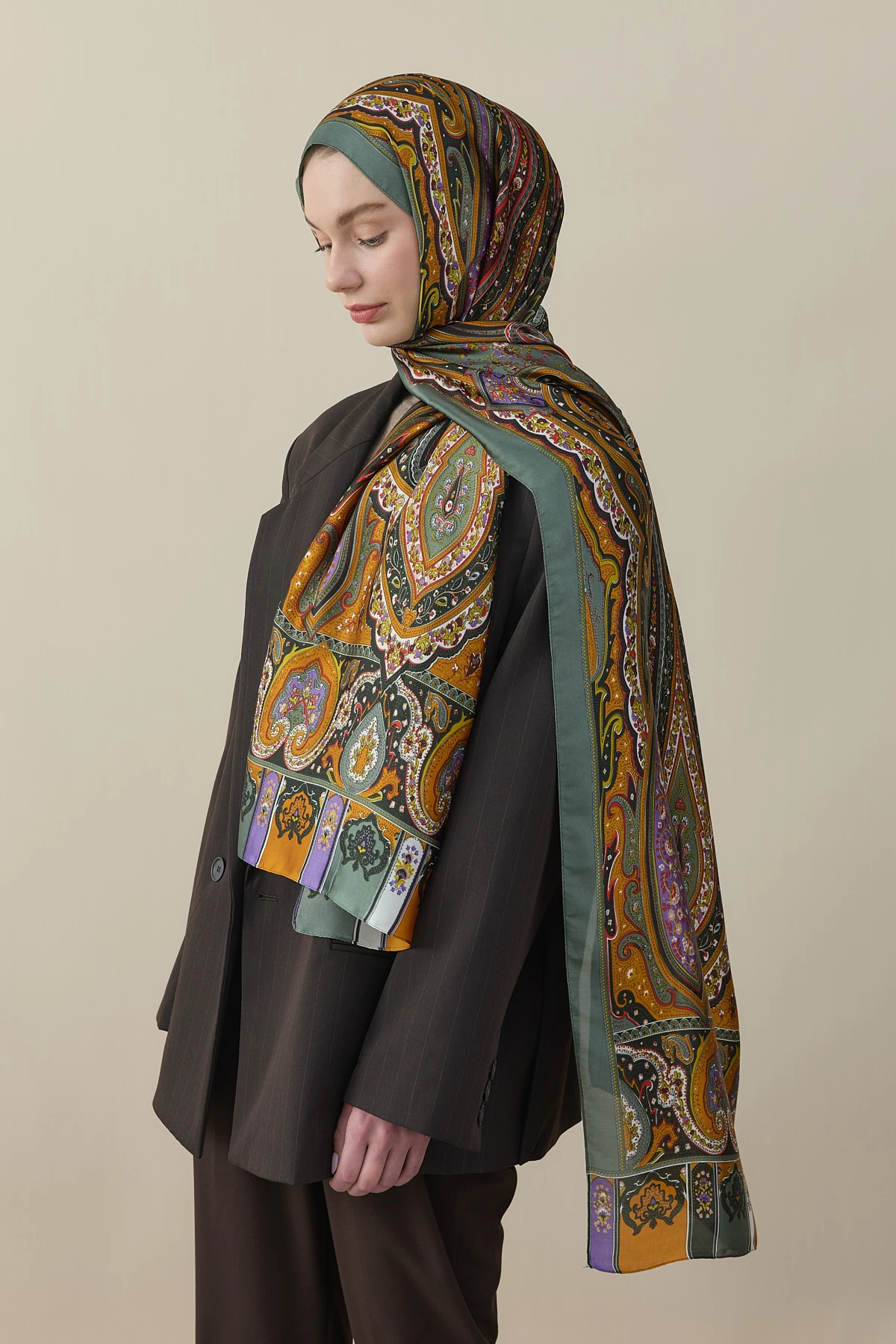 Etro Desen İpek Vual Şal - Hardal