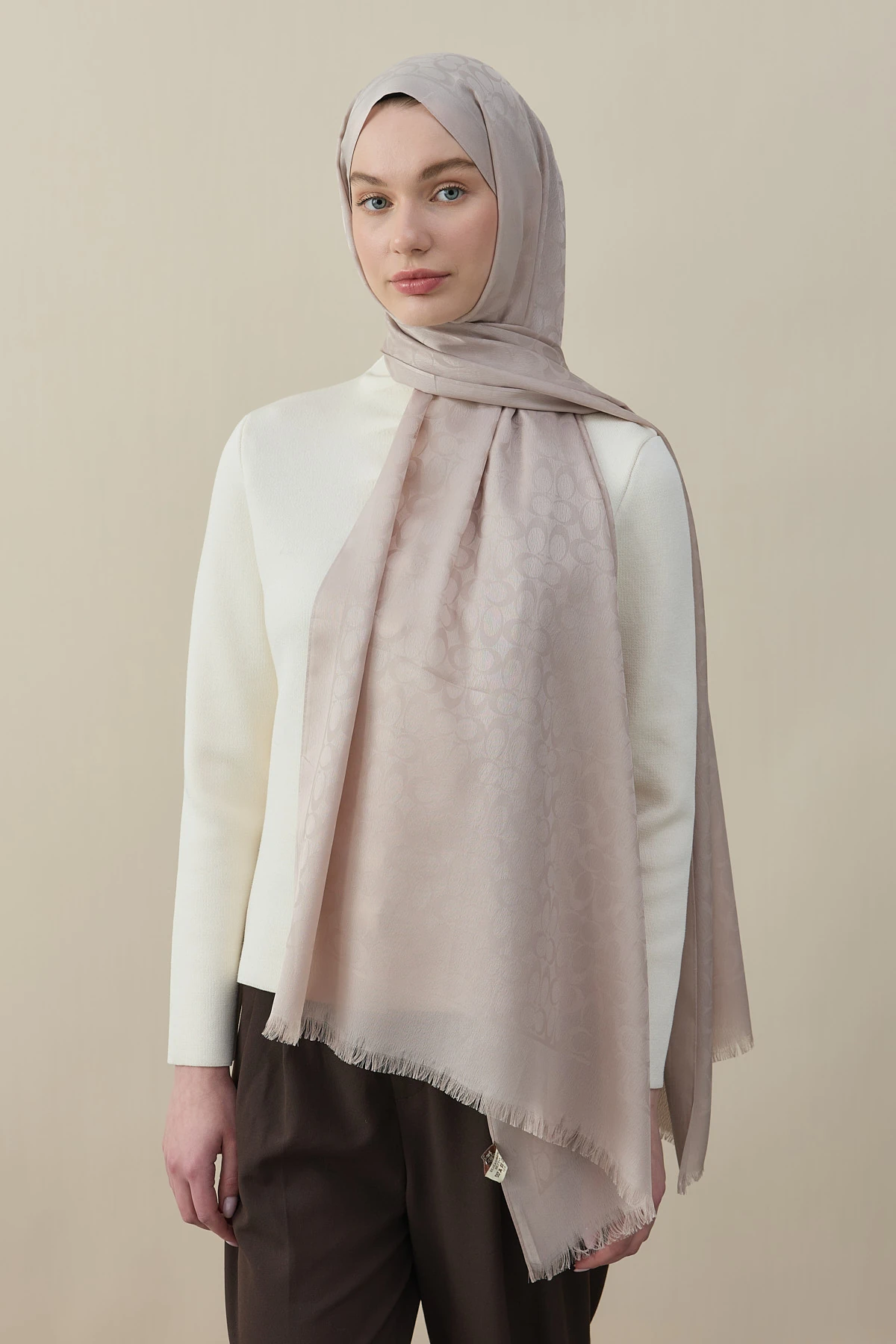 C Desen Pamuk İpek Şal - Taş