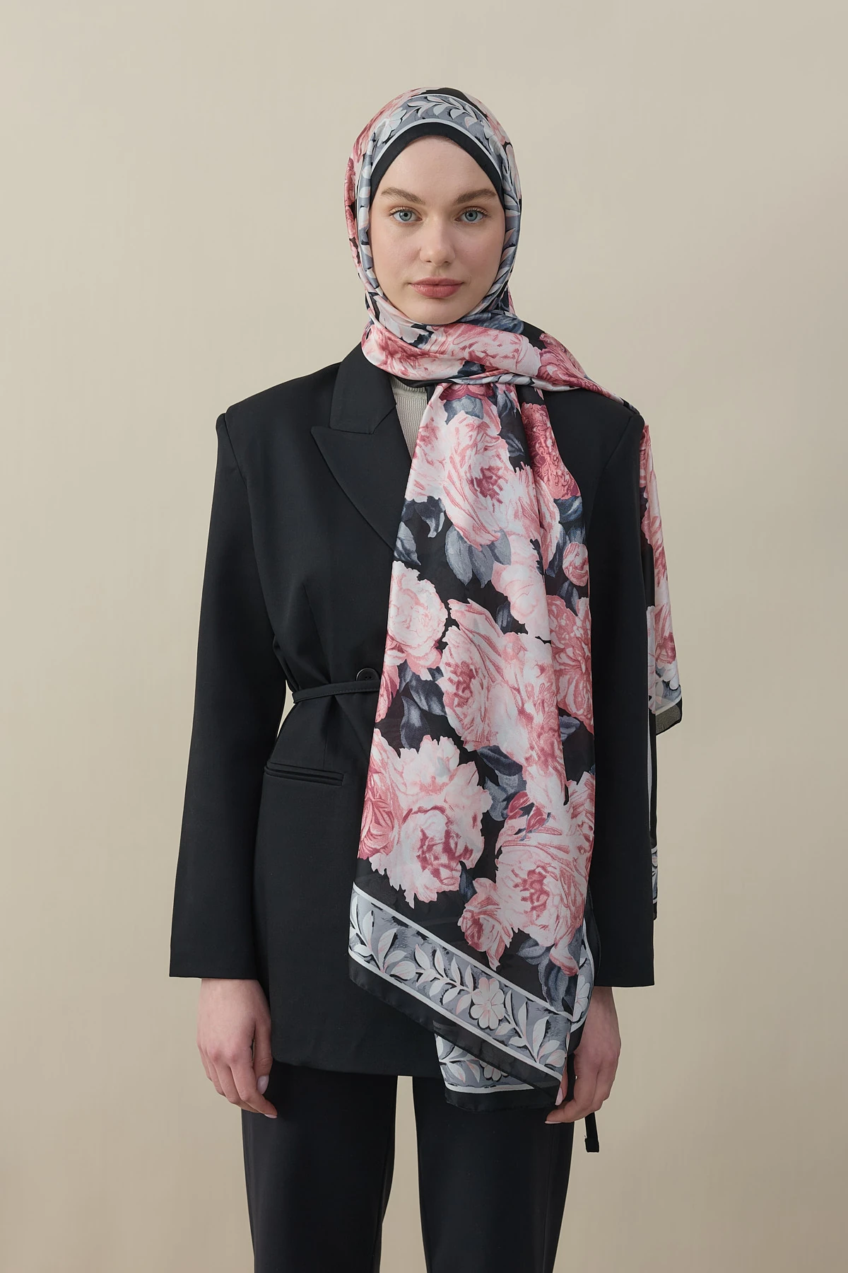 Gül Desen İpek Vual Şal - Pembe