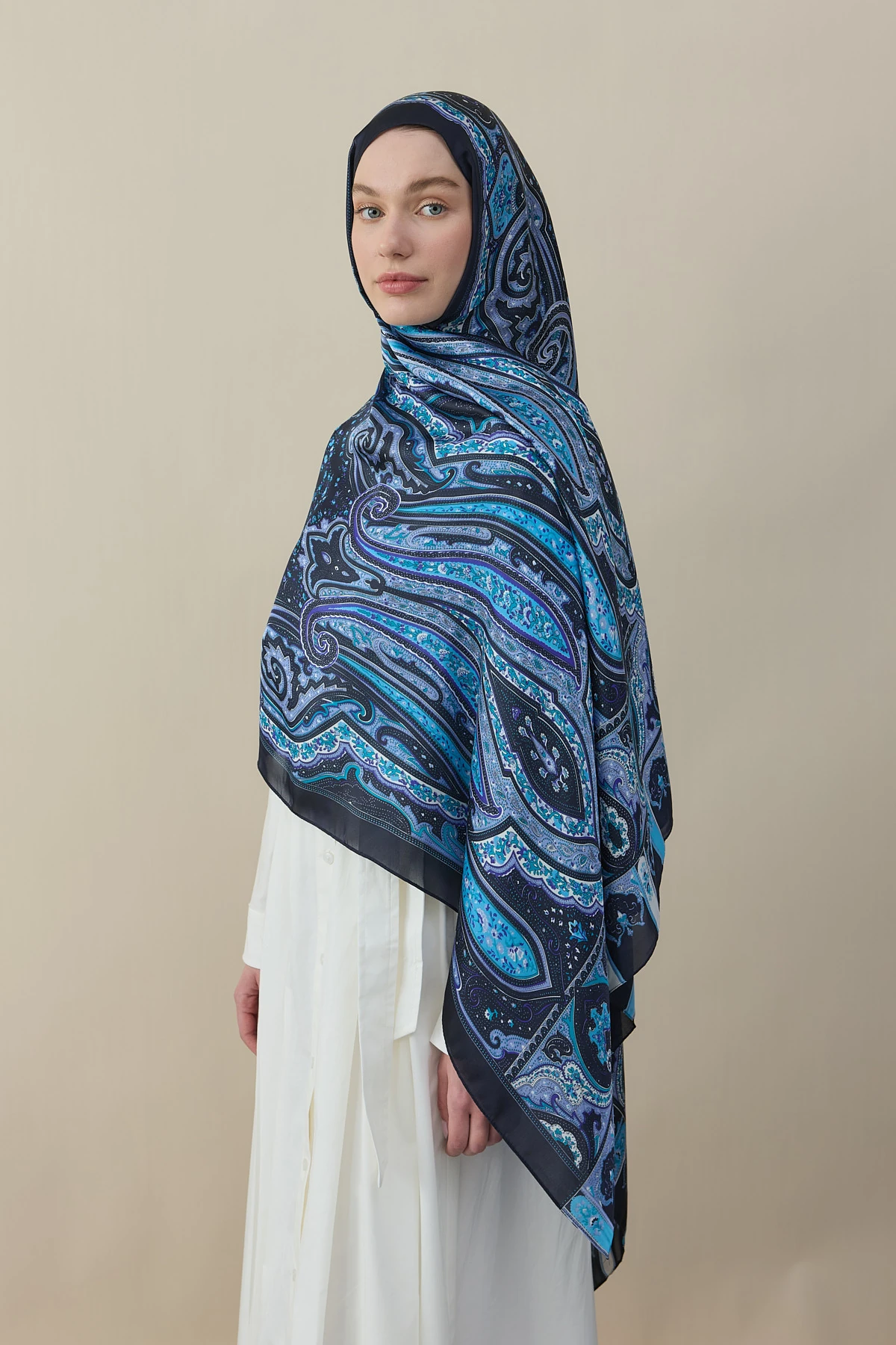 Etro Desen İpek Vual Şal - Saks Mavisi