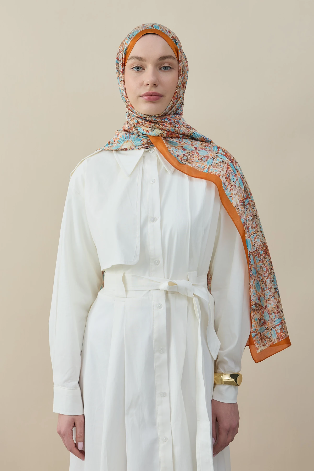 Terra Mosaic Vual İpek Şal - Turuncu