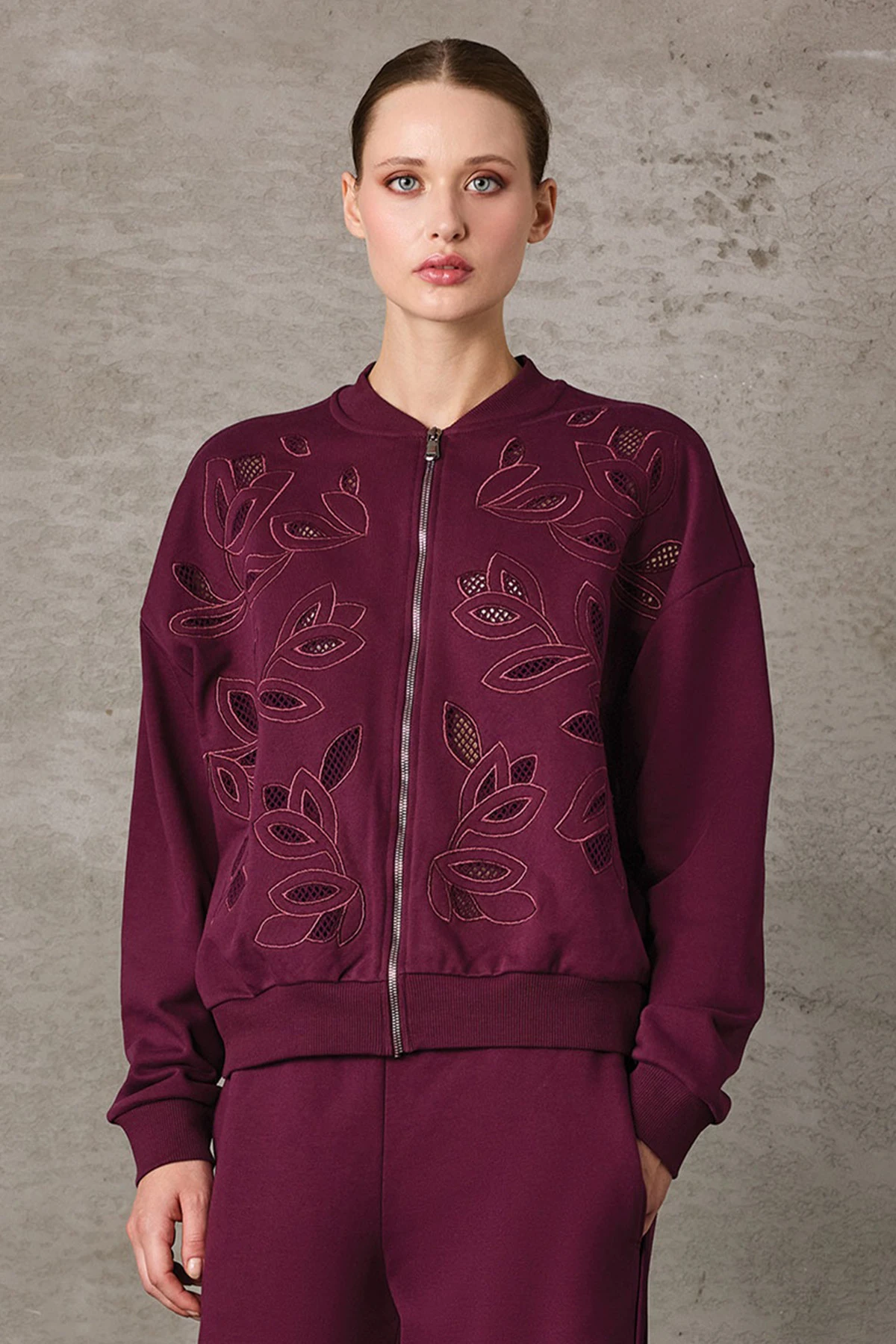 UNIQUE UW262003 İŞLEMELİ BOMBER SWEATSHİRT