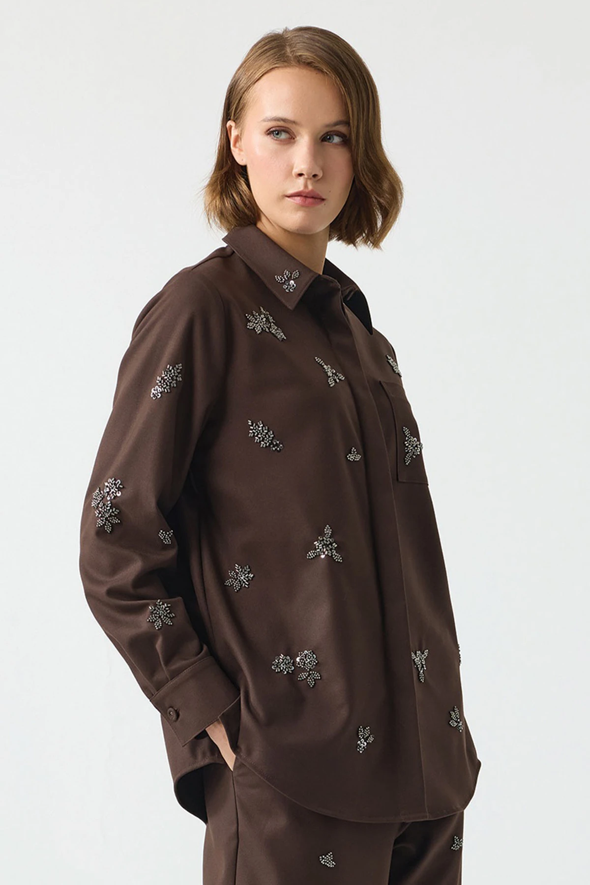 UNIQUE UW267001 TAŞ DETAYLI GÖMLEK