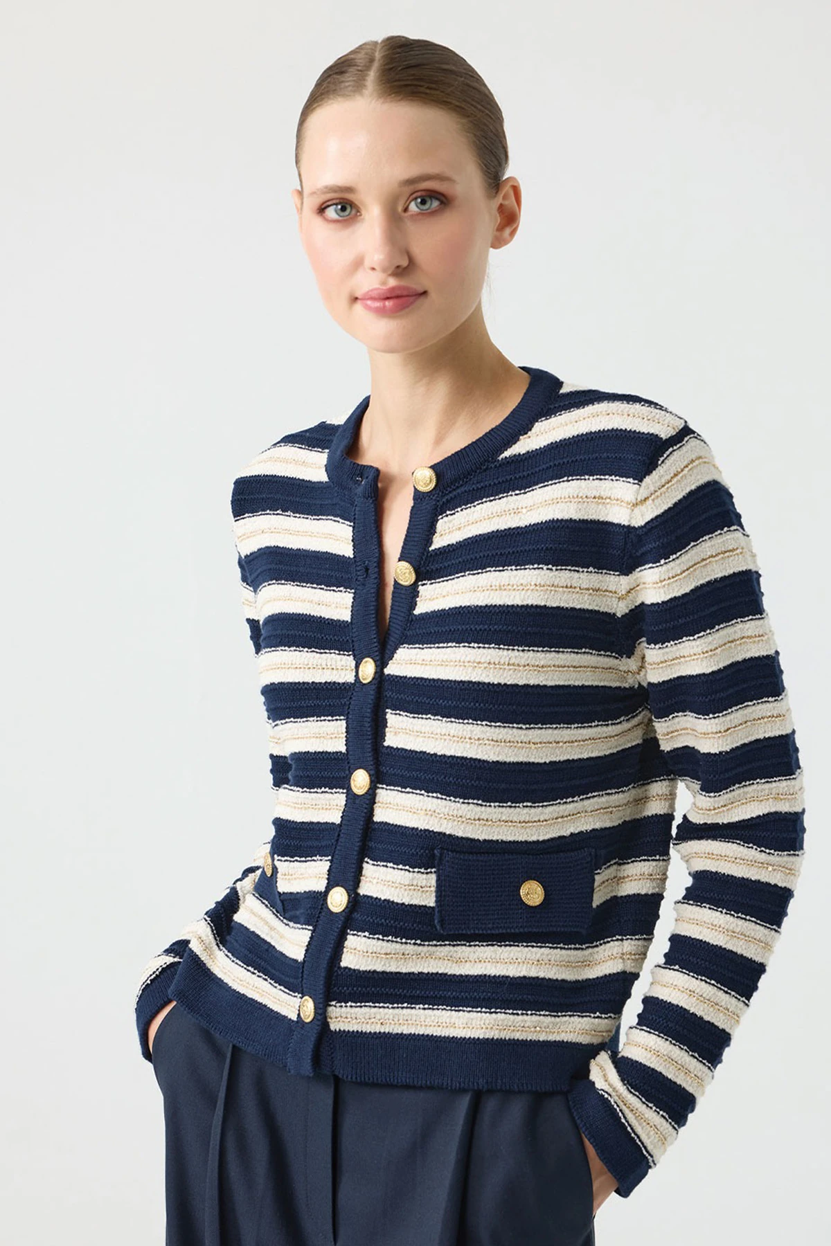 UNIQUE UW261057 ÇİZGİLİ TRİKO HIRKA